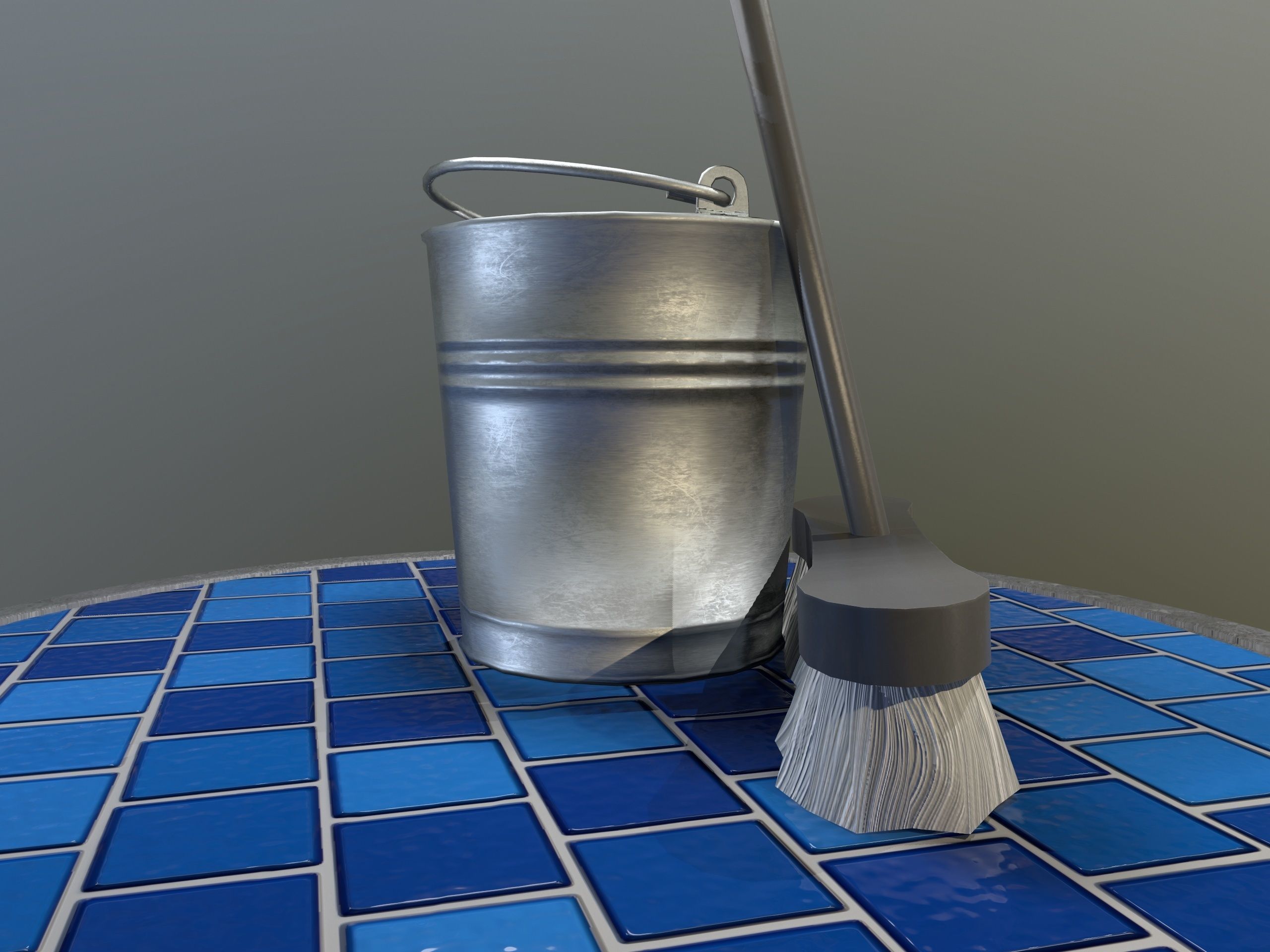 Broom Brush and Bucket Pack Low-poly 3D model_35