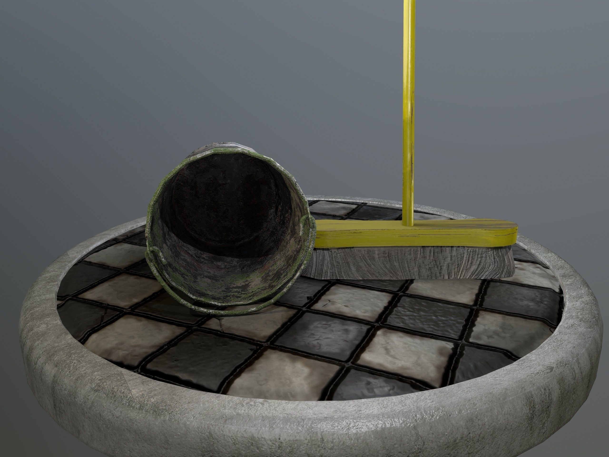 Broom Brush and Bucket Pack Low-poly 3D model_45