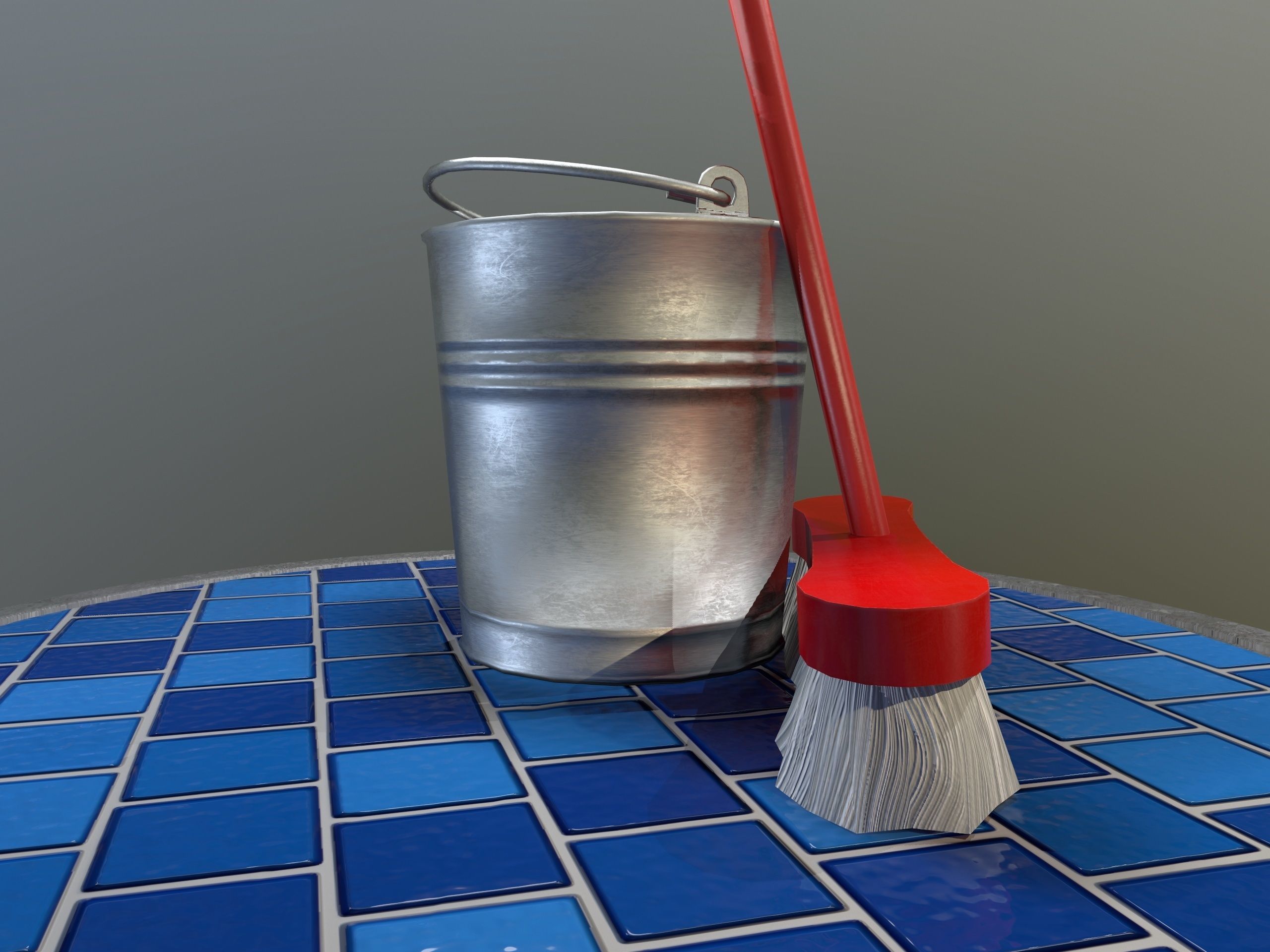 Broom Brush and Bucket Pack Low-poly 3D model_34