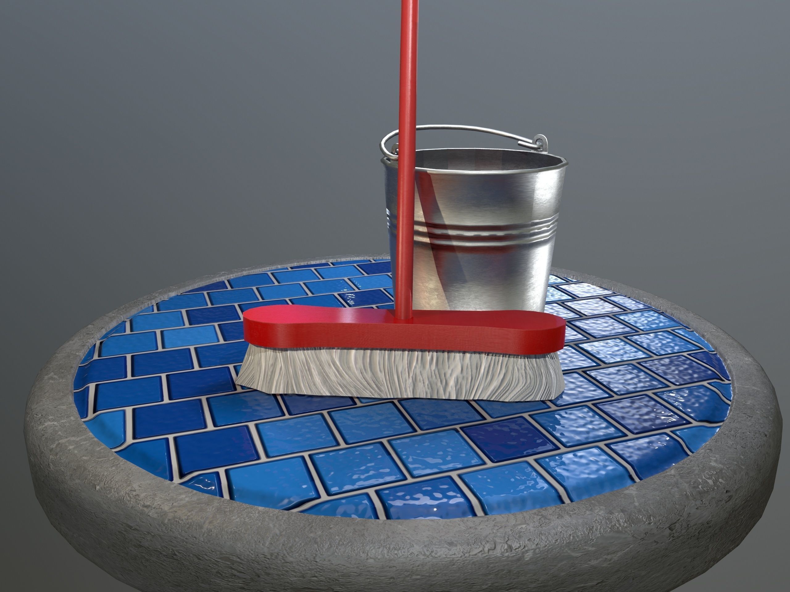 Broom Brush and Bucket Pack Low-poly 3D model_29