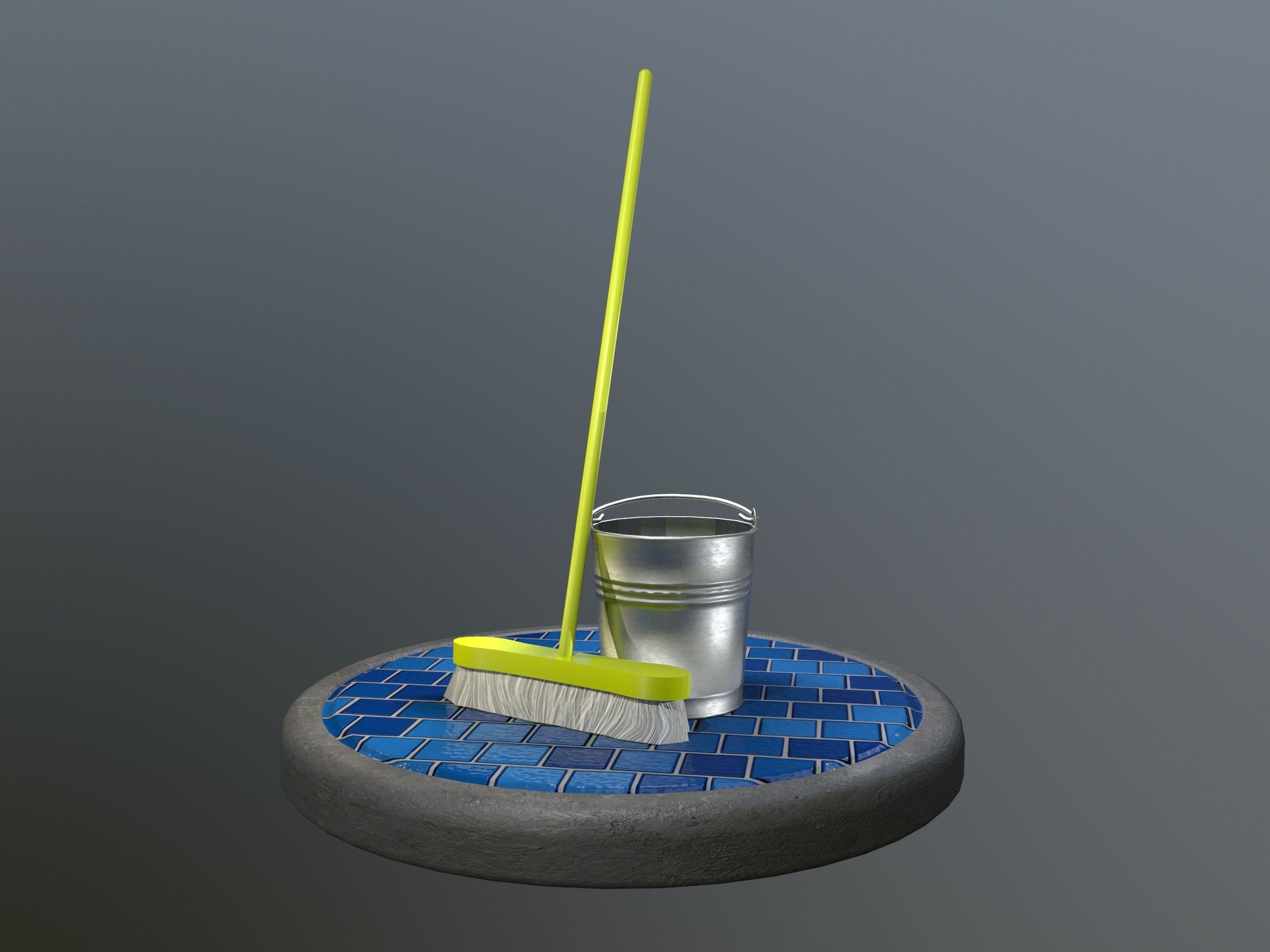 Broom Brush and Bucket Pack Low-poly 3D model_6