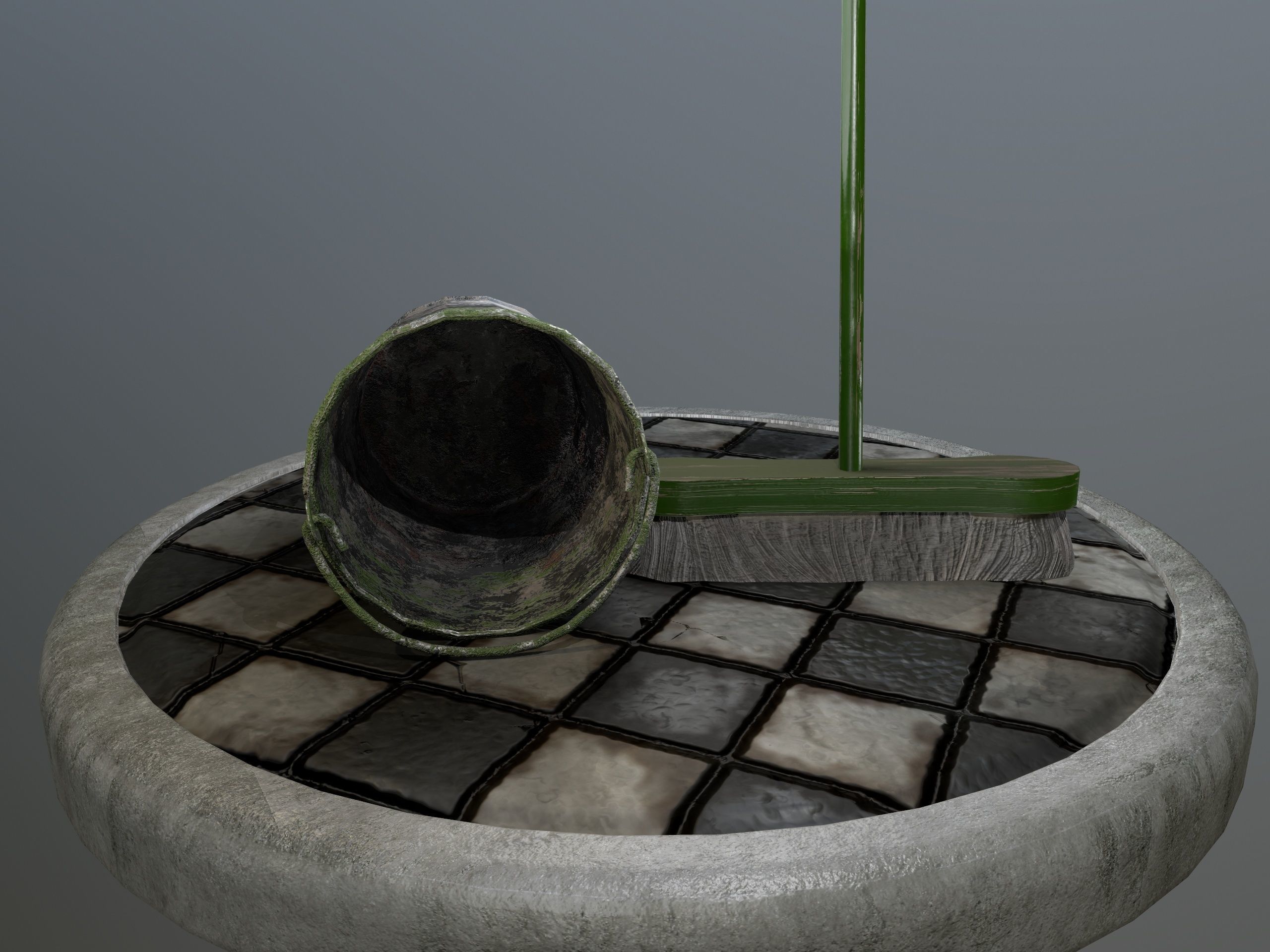 Broom Brush and Bucket Pack Low-poly 3D model_41