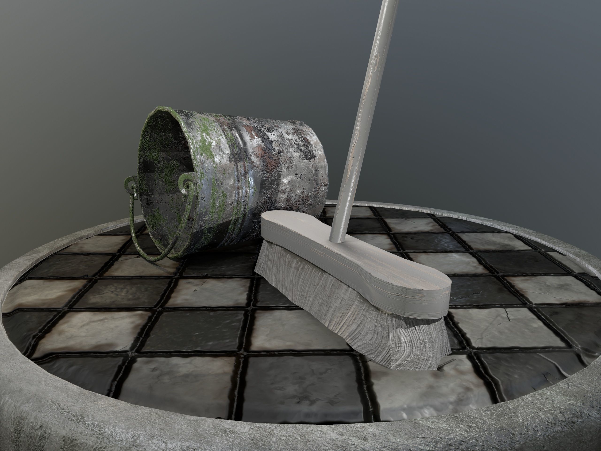 Broom Brush and Bucket Pack Low-poly 3D model_49