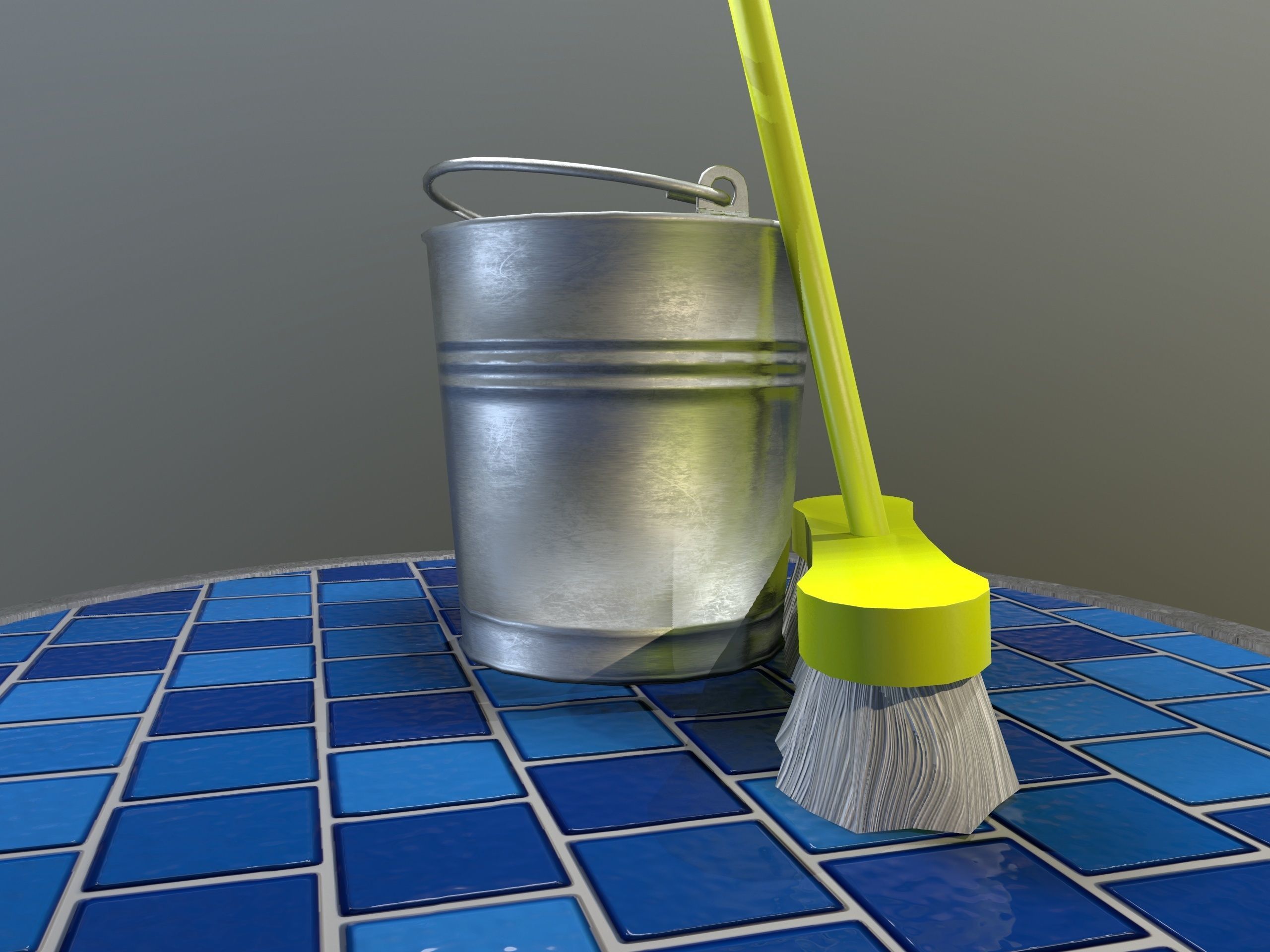 Broom Brush and Bucket Pack Low-poly 3D model_38
