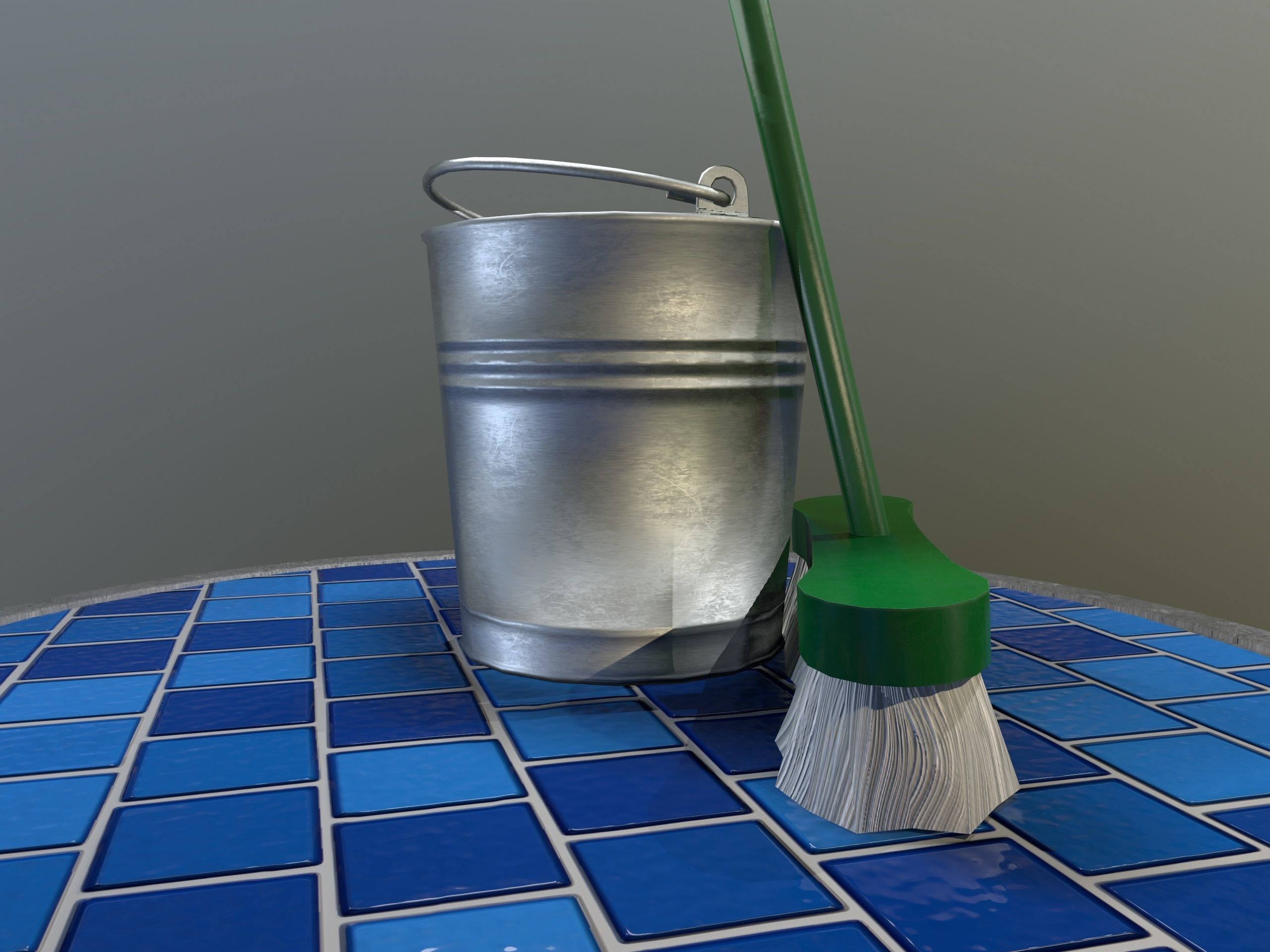 Broom Brush and Bucket Pack Low-poly 3D model_36