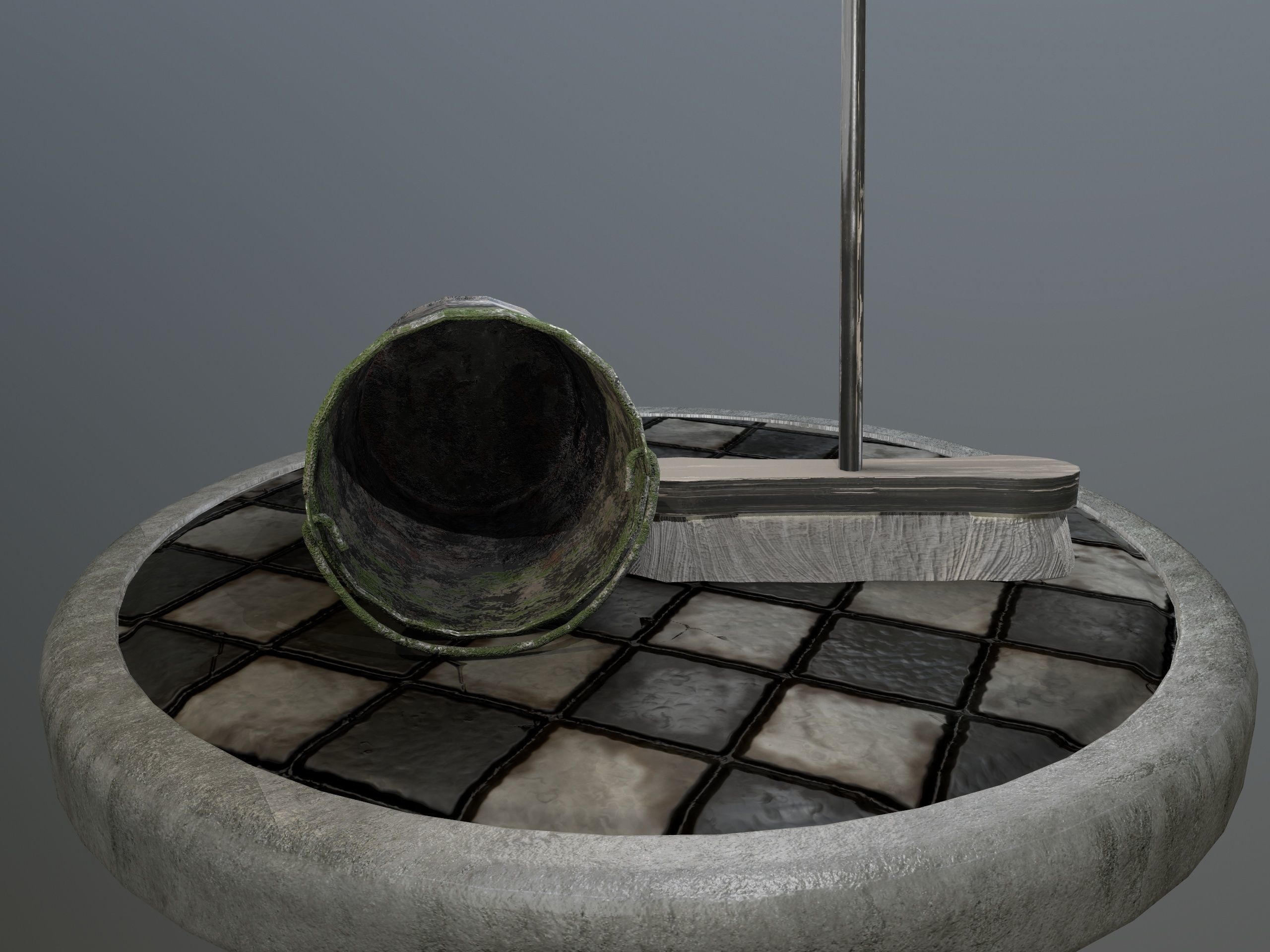 Broom Brush and Bucket Pack Low-poly 3D model_46