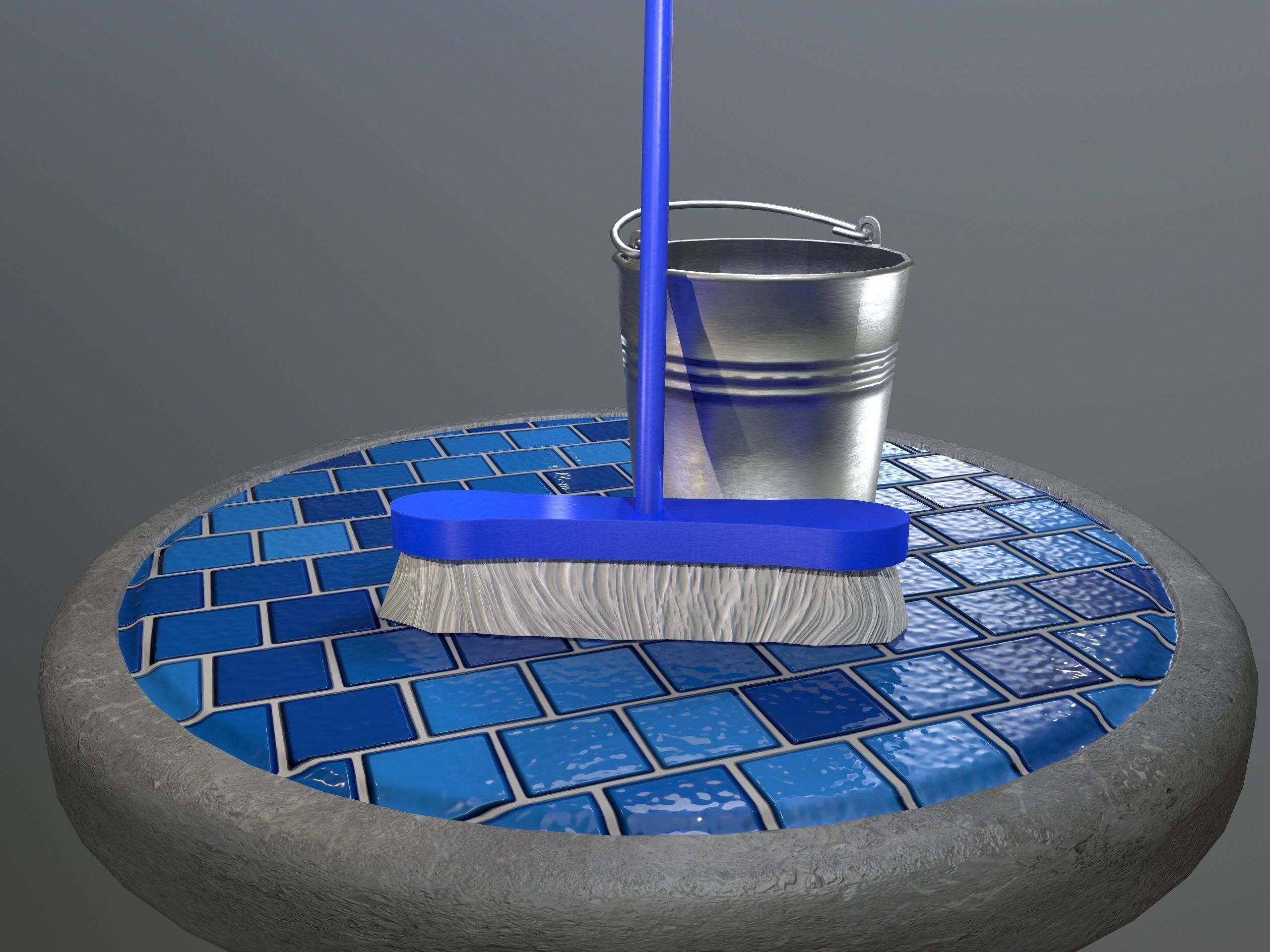 Broom Brush and Bucket Pack Low-poly 3D model_26