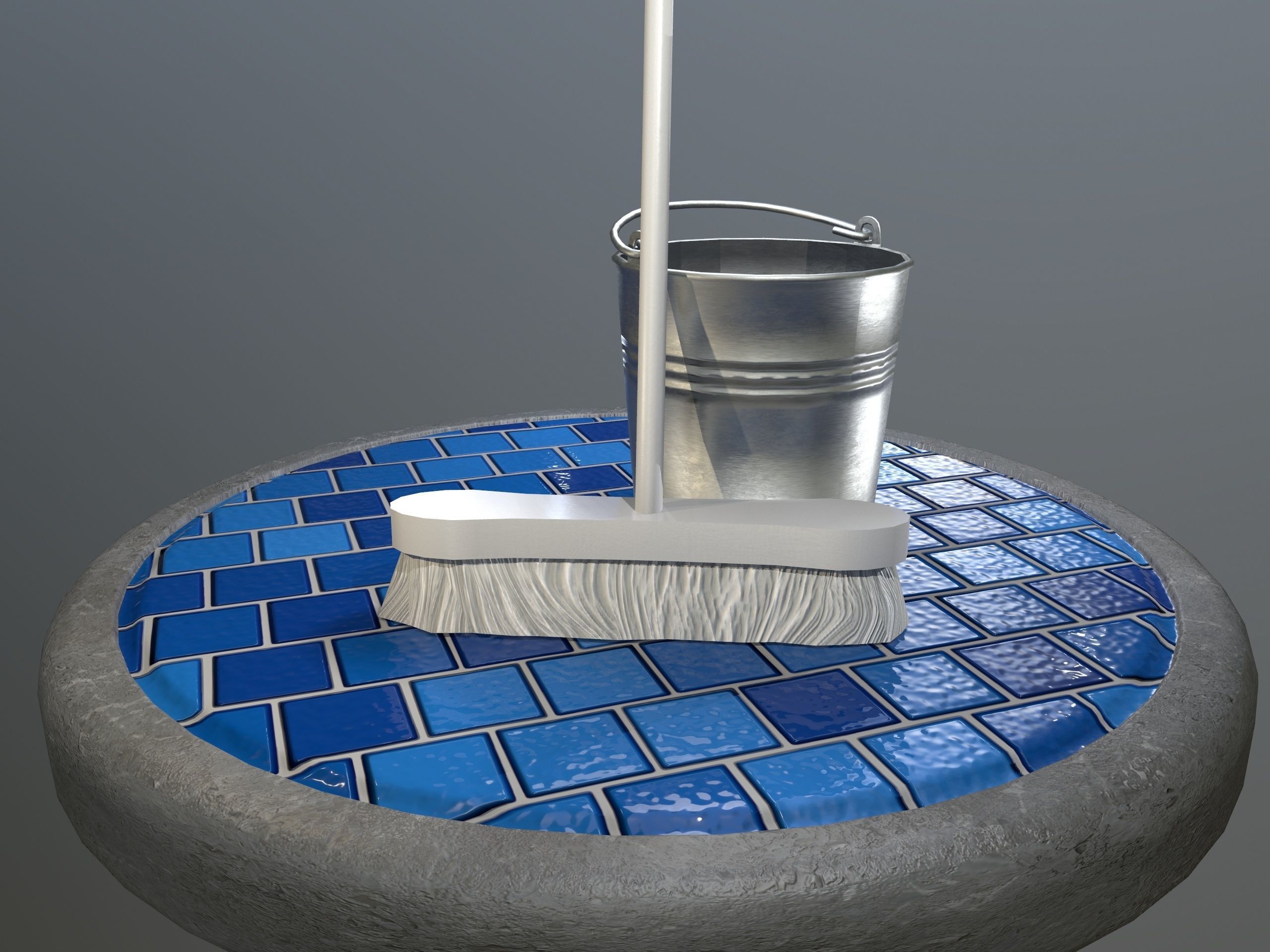 Broom Brush and Bucket Pack Low-poly 3D model_31