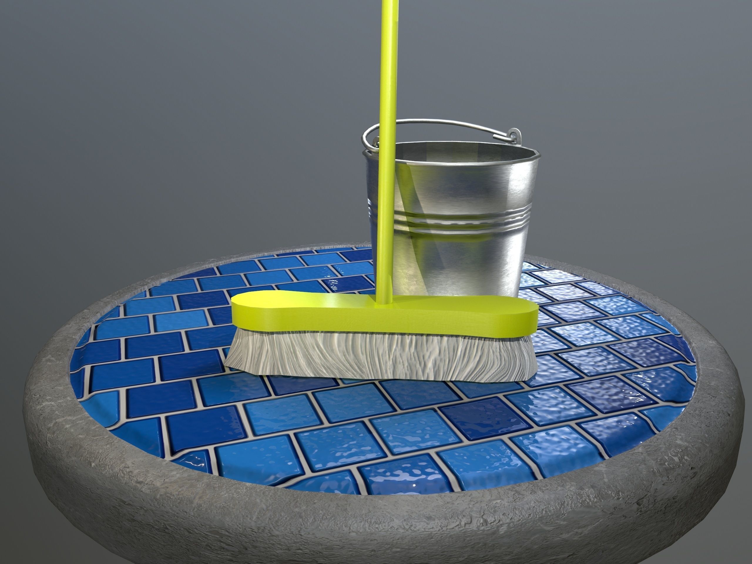 Broom Brush and Bucket Pack Low-poly 3D model_30