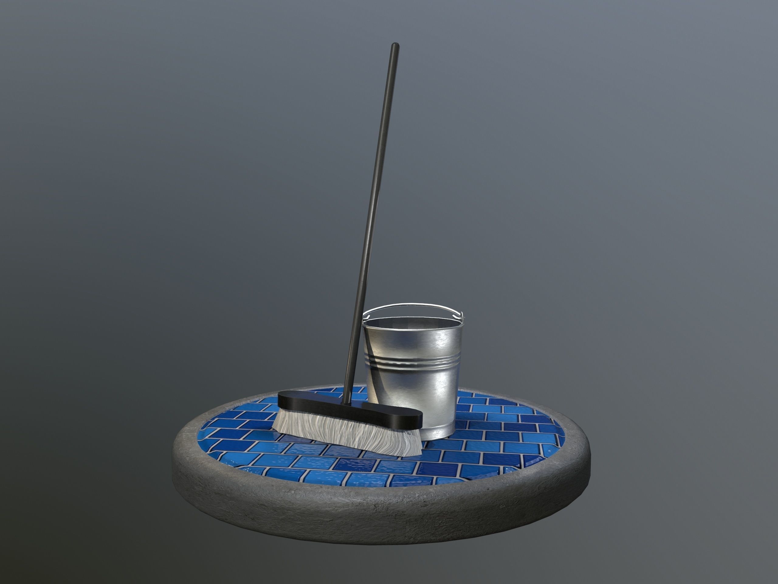 Broom Brush and Bucket Pack Low-poly 3D model_11