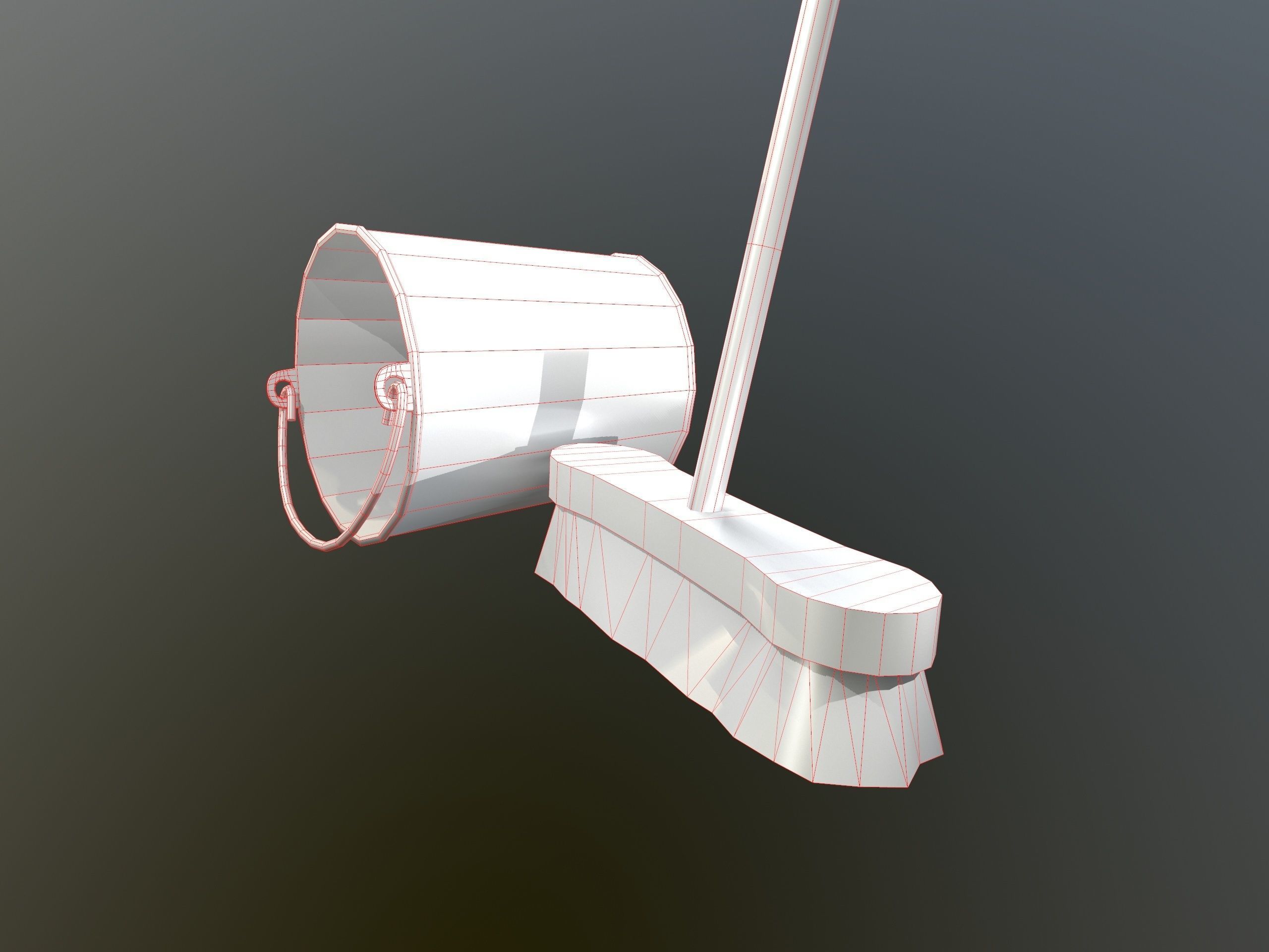 Broom Brush and Bucket Pack Low-poly 3D model_57
