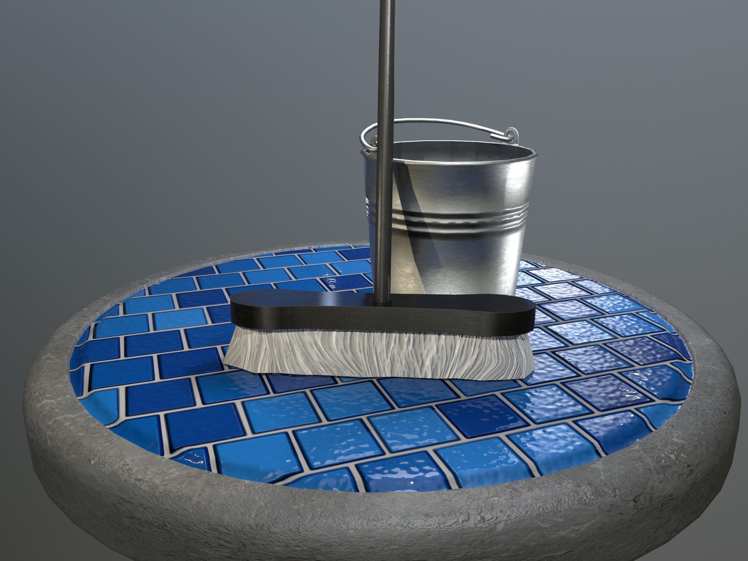 Broom Brush and Bucket Pack Low-poly 3D model_32