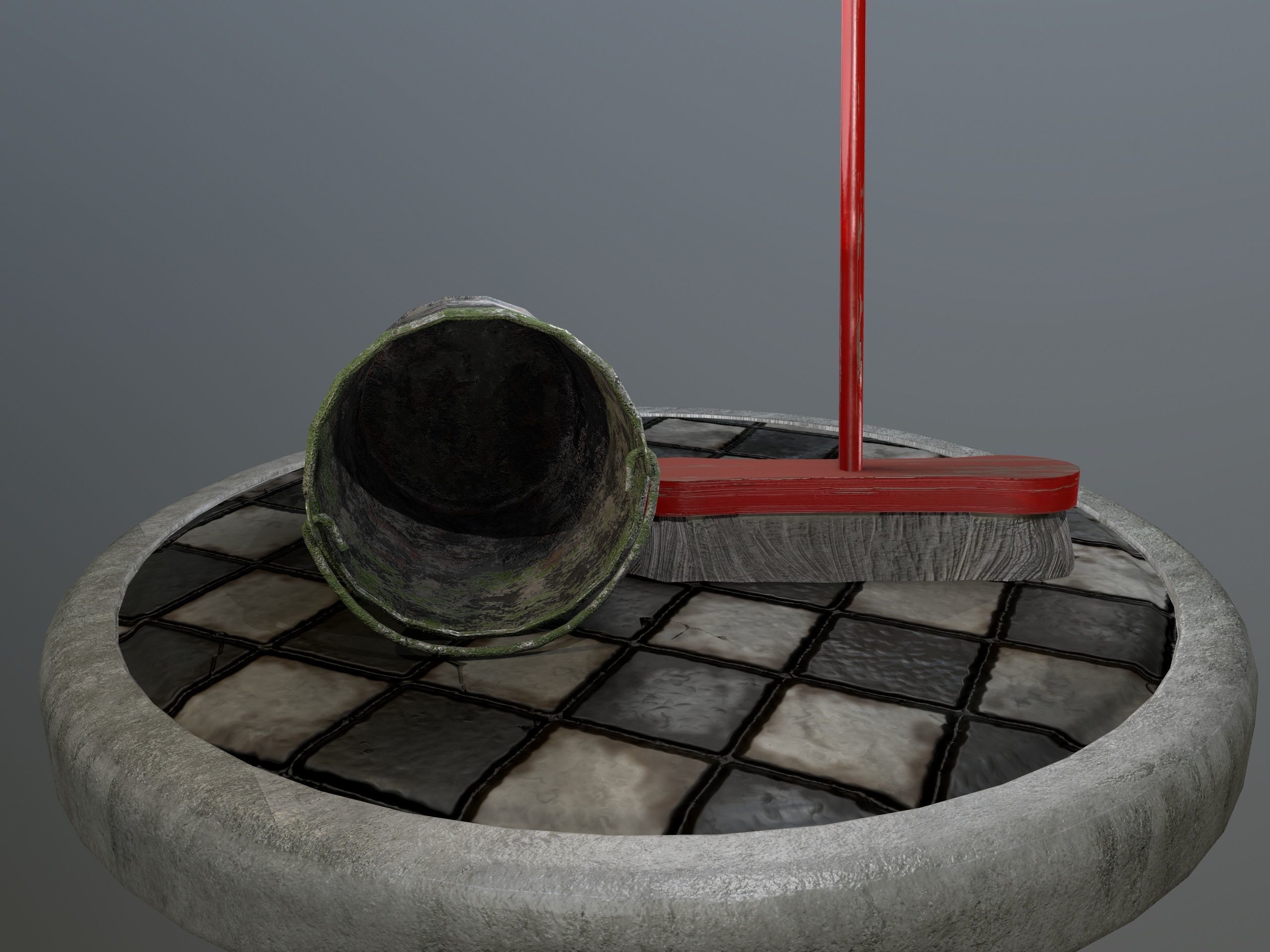 Broom Brush and Bucket Pack Low-poly 3D model_43