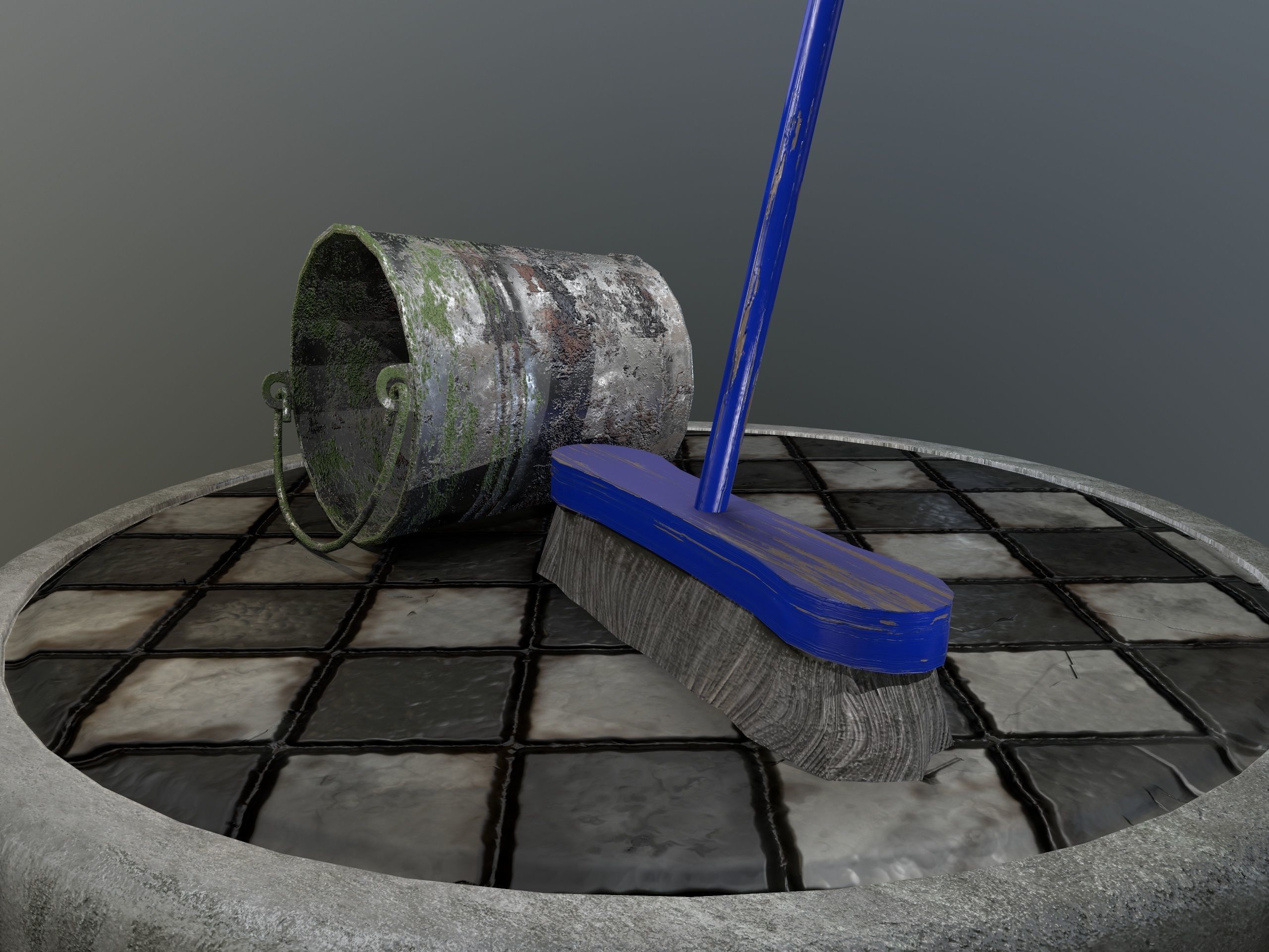 Broom Brush and Bucket Pack Low-poly 3D model_47