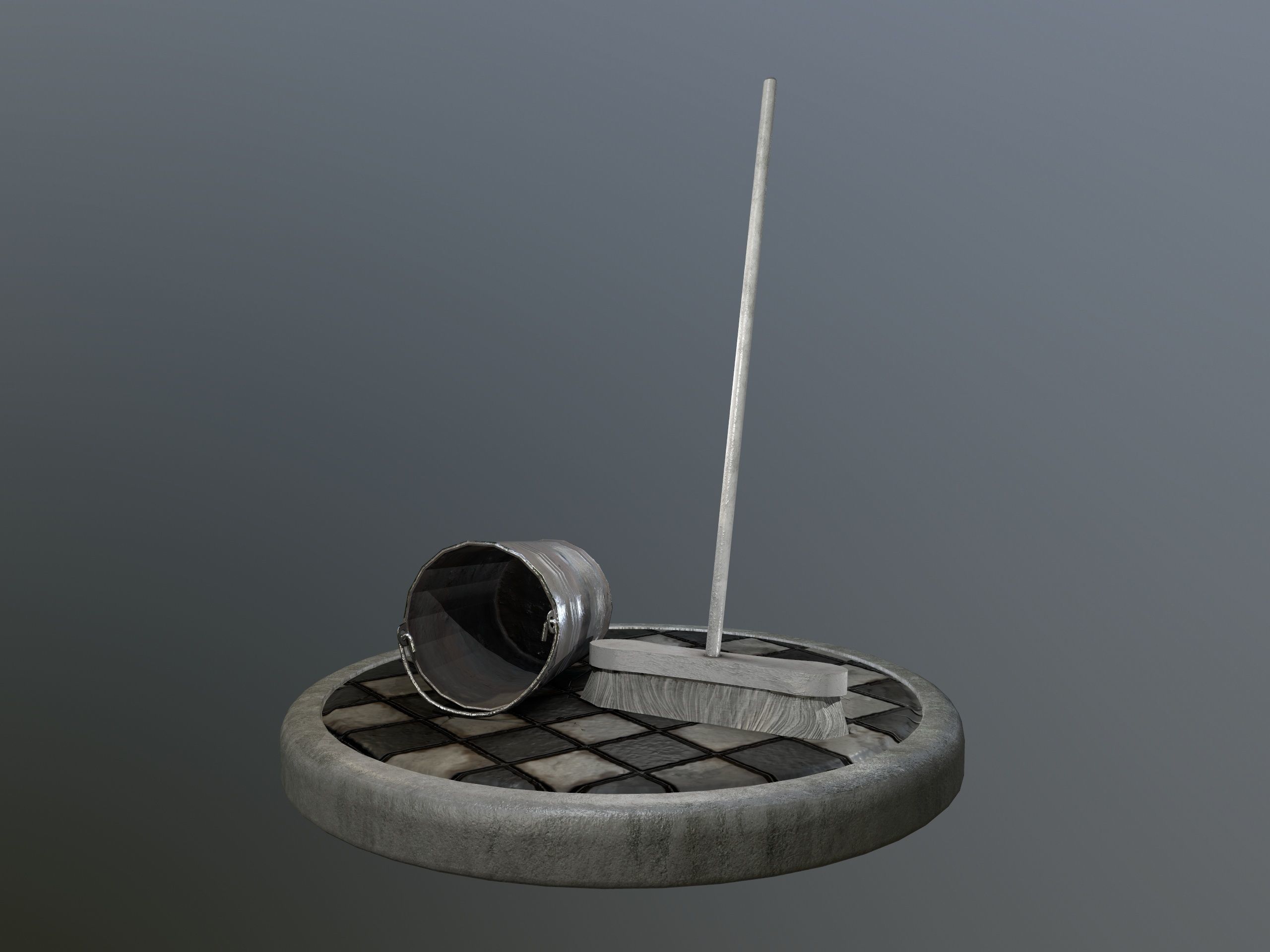 Broom Brush and Bucket Pack Low-poly 3D model_14