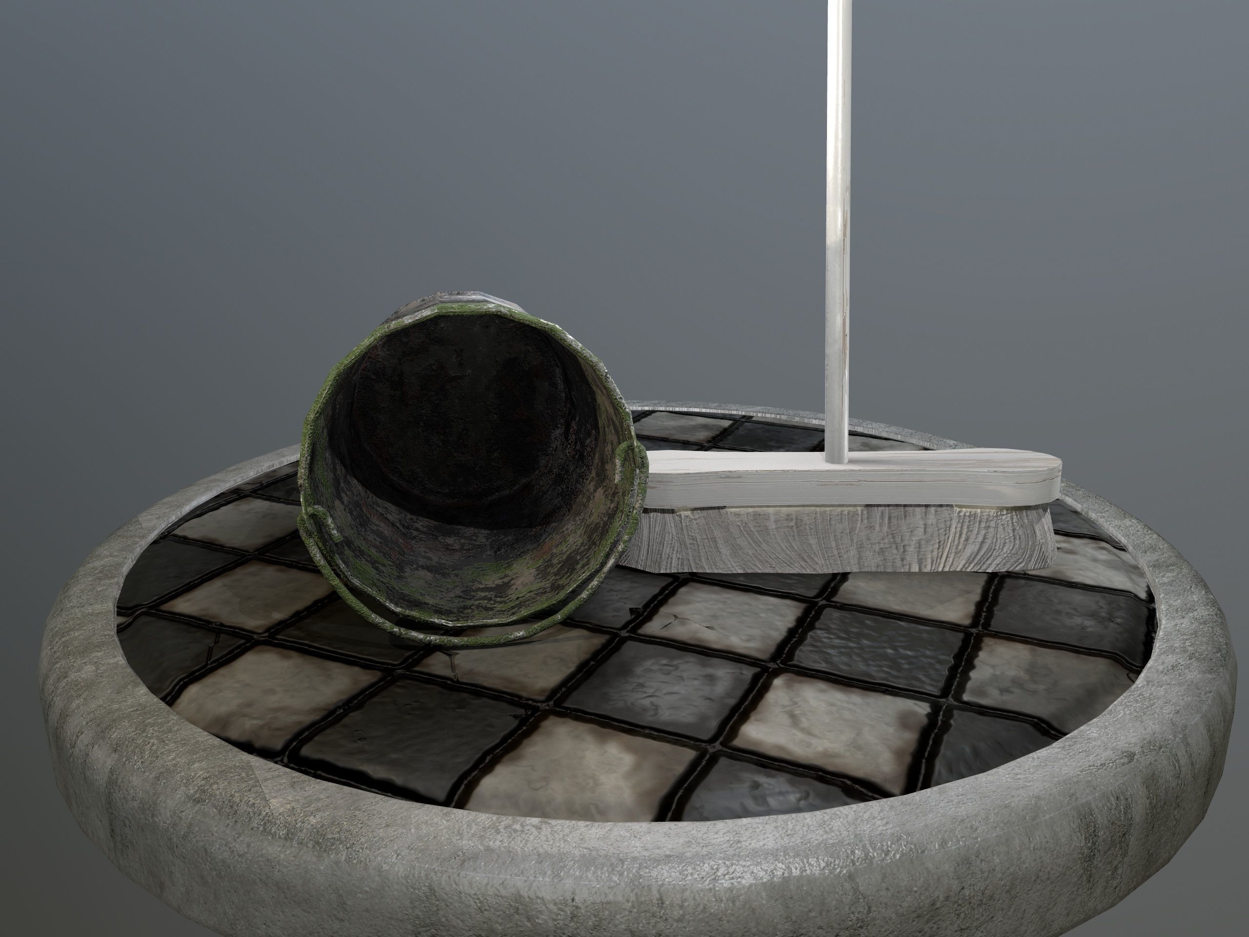 Broom Brush and Bucket Pack Low-poly 3D model_42