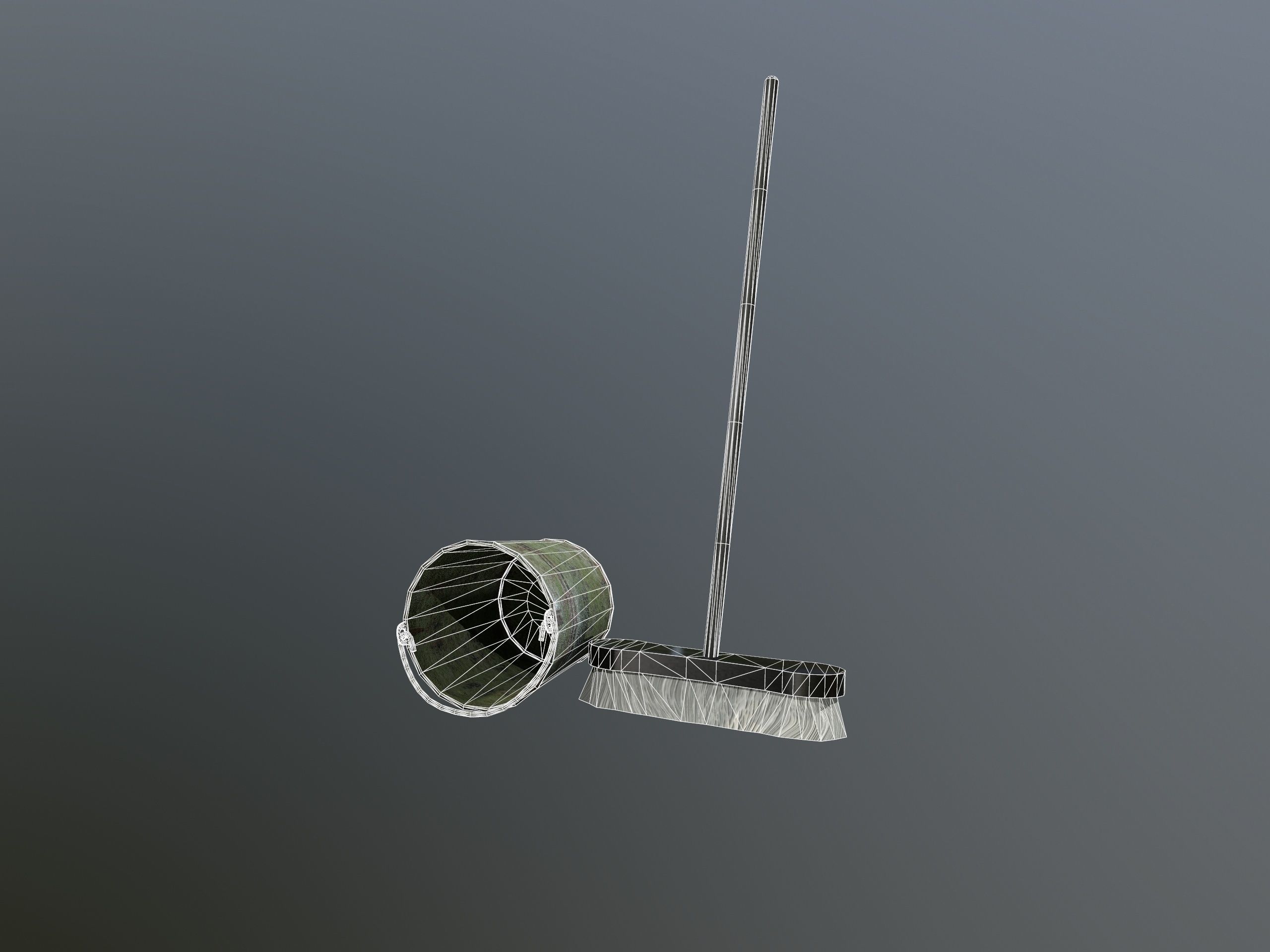 Broom Brush and Bucket Pack Low-poly 3D model_56