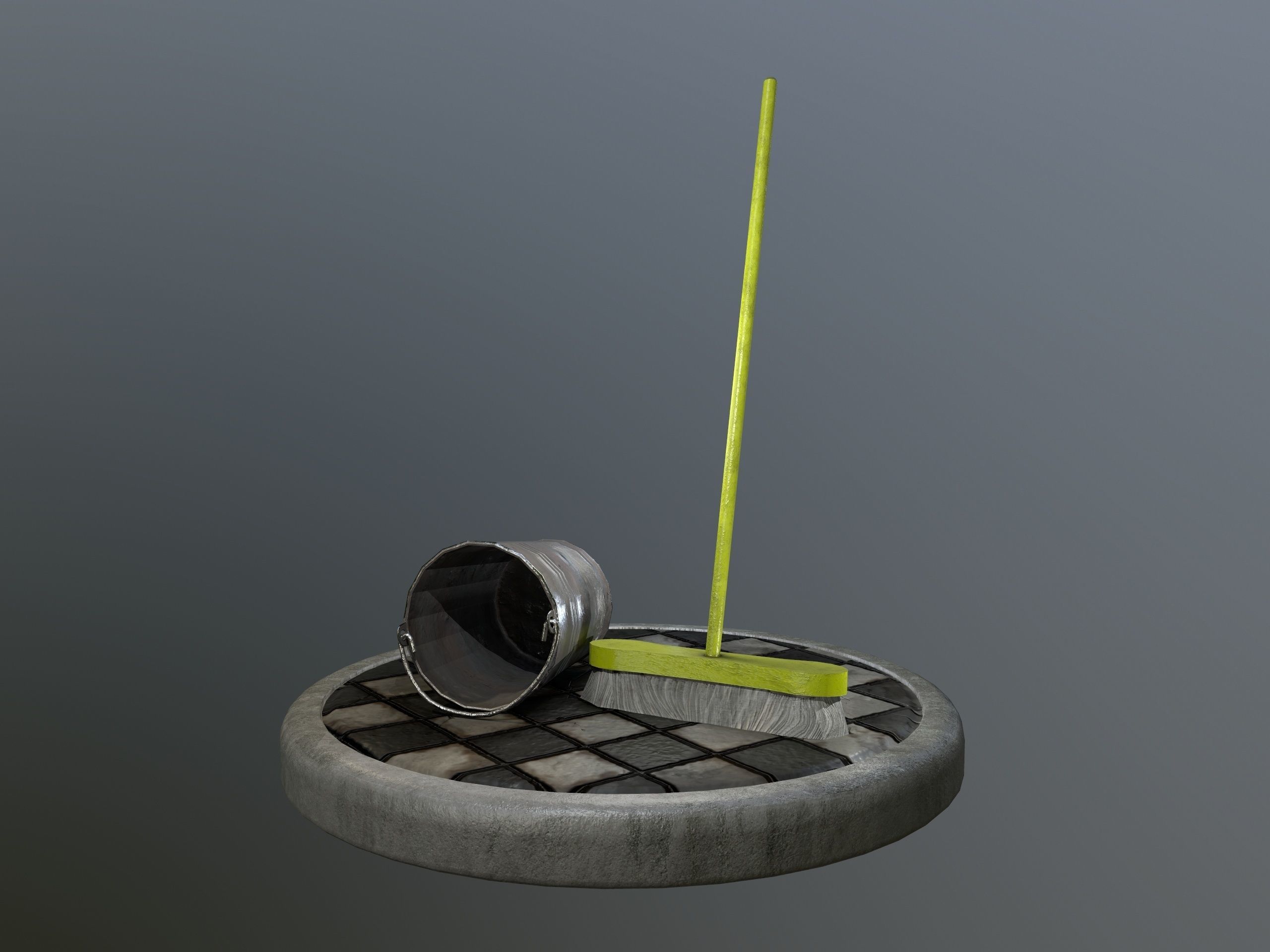 Broom Brush and Bucket Pack Low-poly 3D model_16
