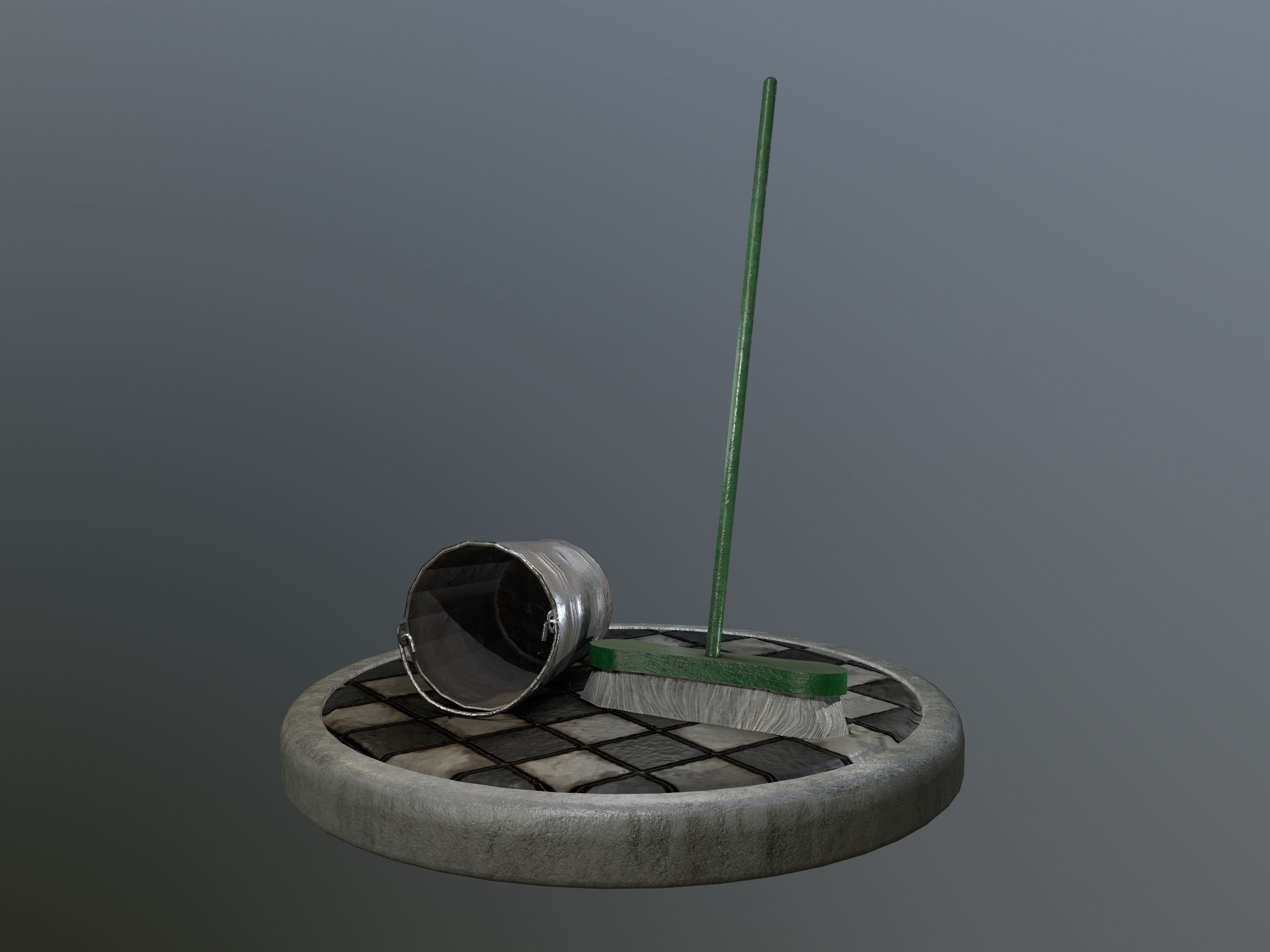 Broom Brush and Bucket Pack Low-poly 3D model_18