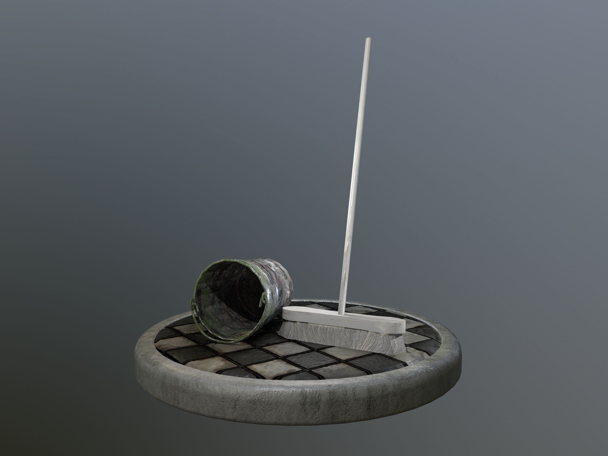 Broom Brush and Bucket Pack Low-poly 3D model_25