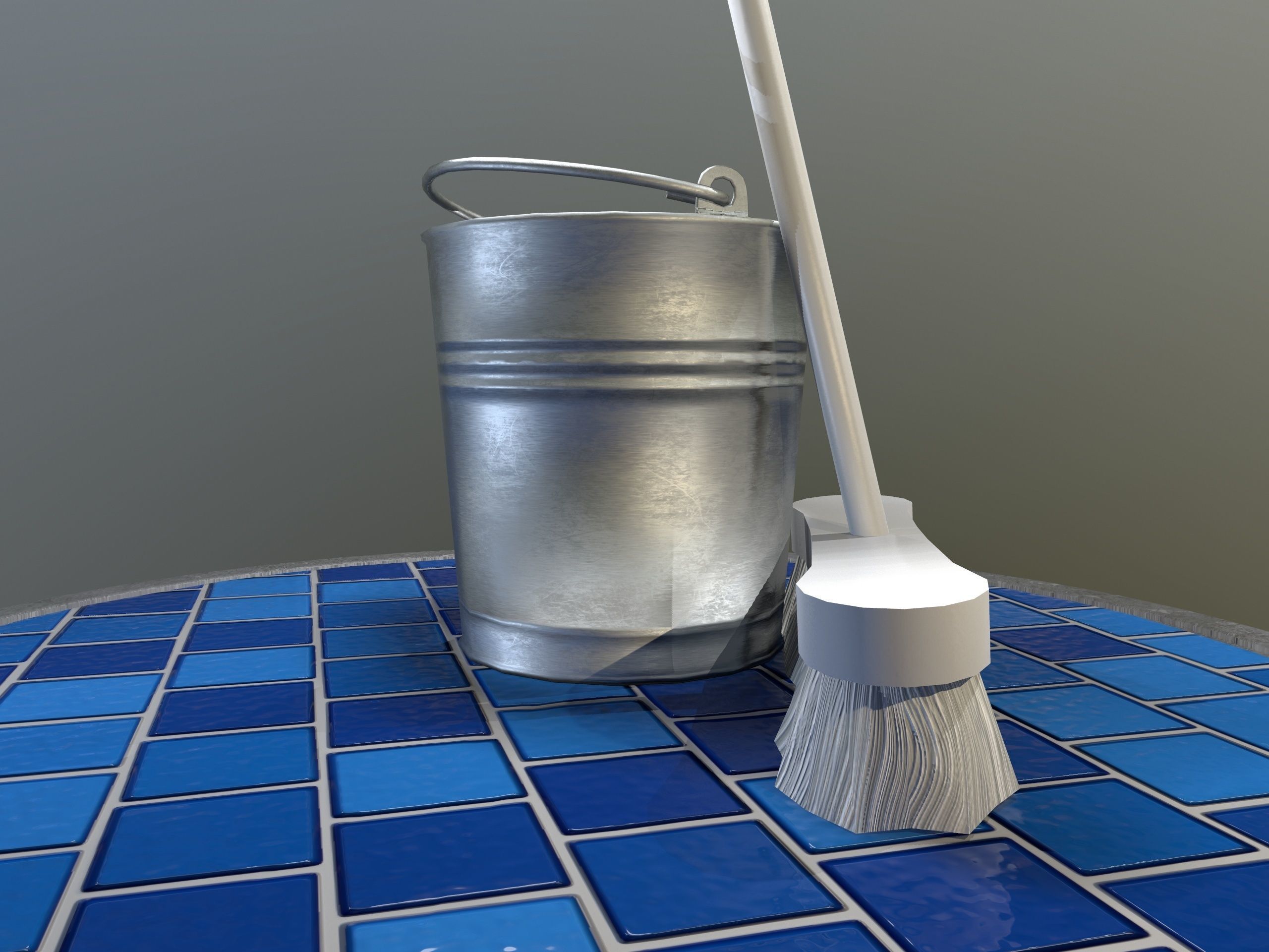 Broom Brush and Bucket Pack Low-poly 3D model_37