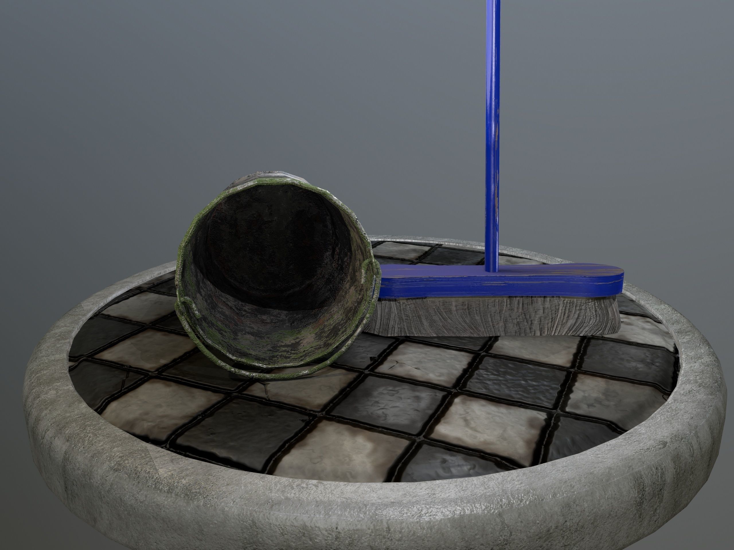 Broom Brush and Bucket Pack Low-poly 3D model_40