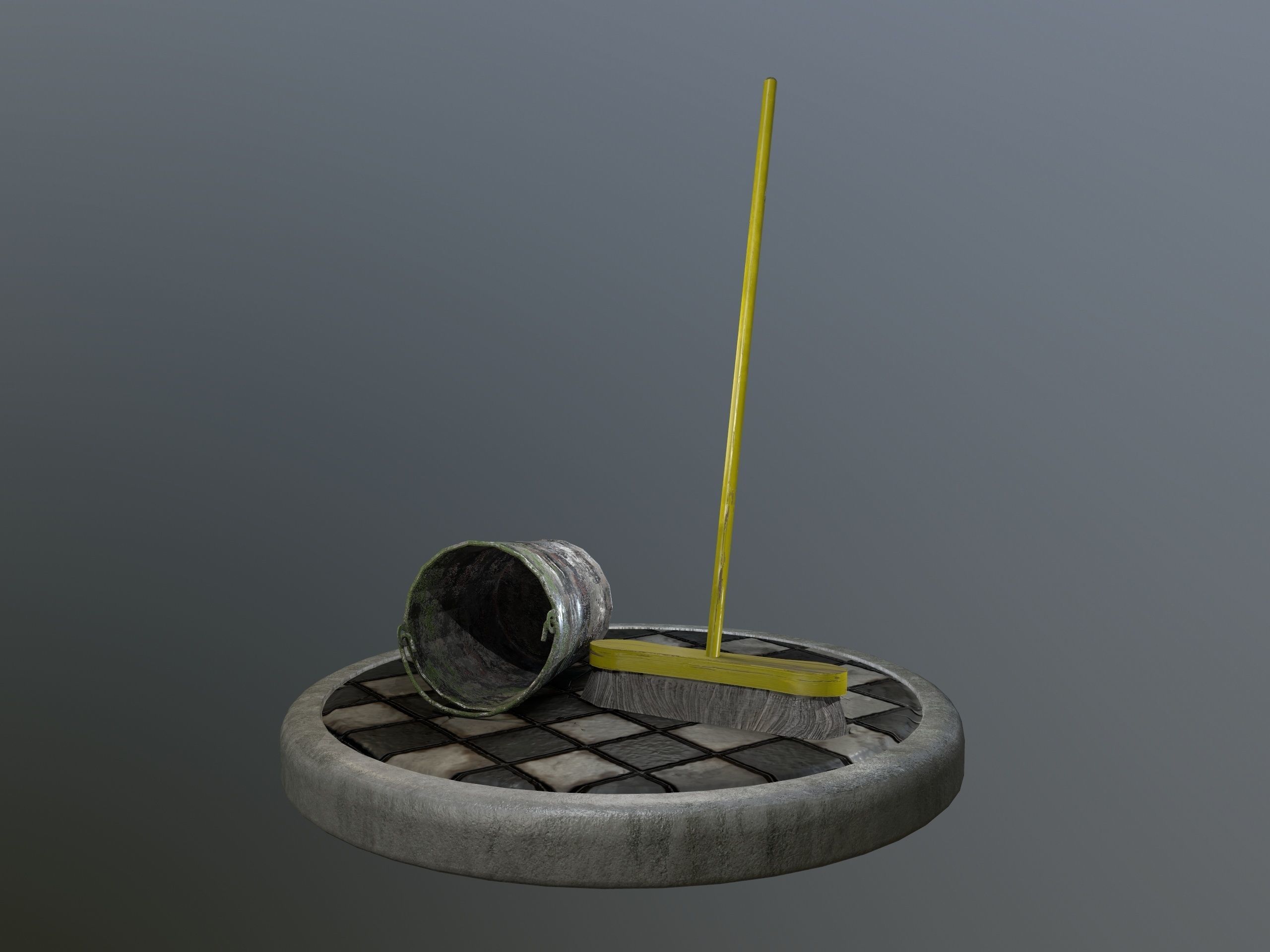 Broom Brush and Bucket Pack Low-poly 3D model_23