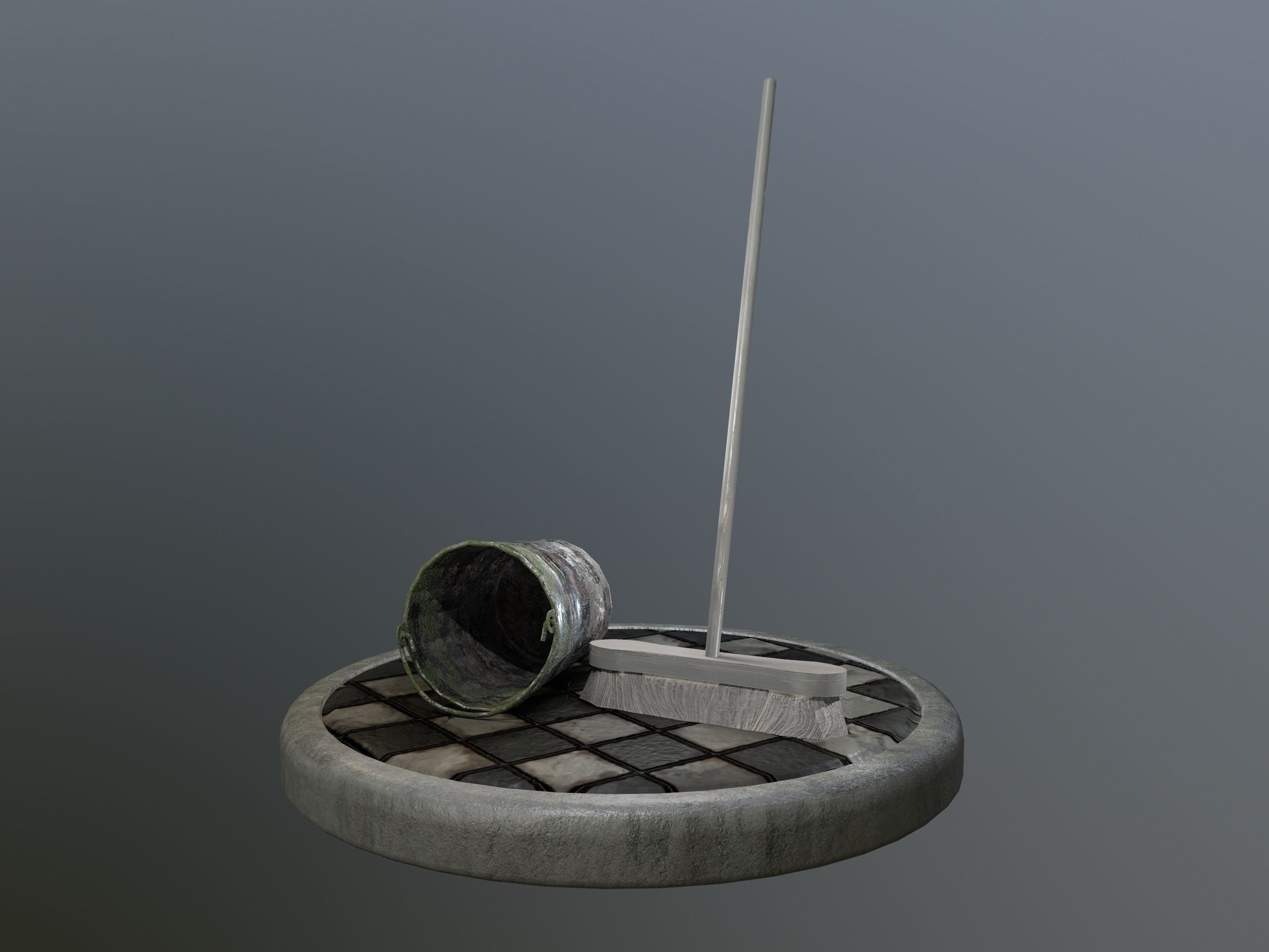 Broom Brush and Bucket Pack Low-poly 3D model_24