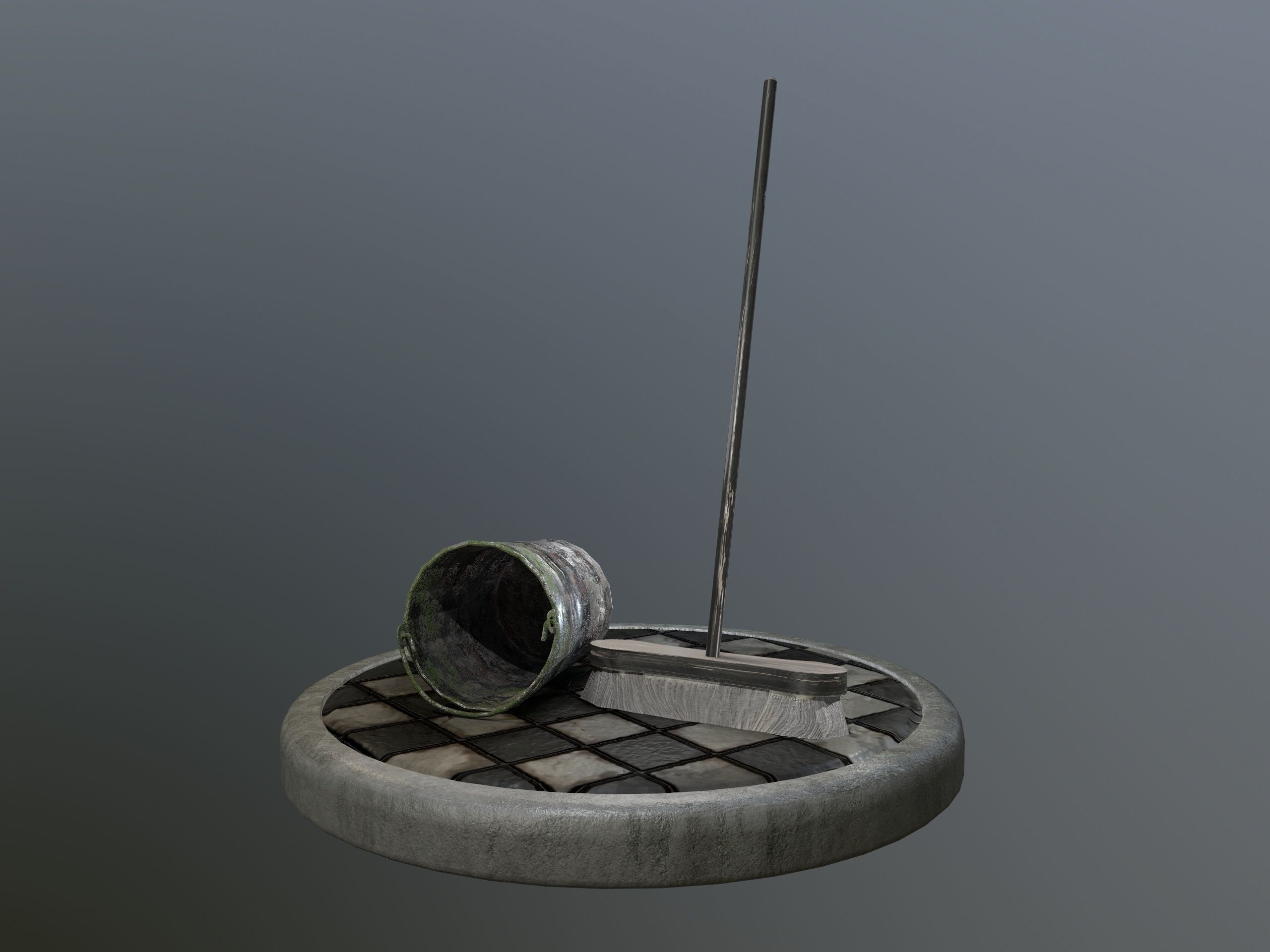 Broom Brush and Bucket Pack Low-poly 3D model_22