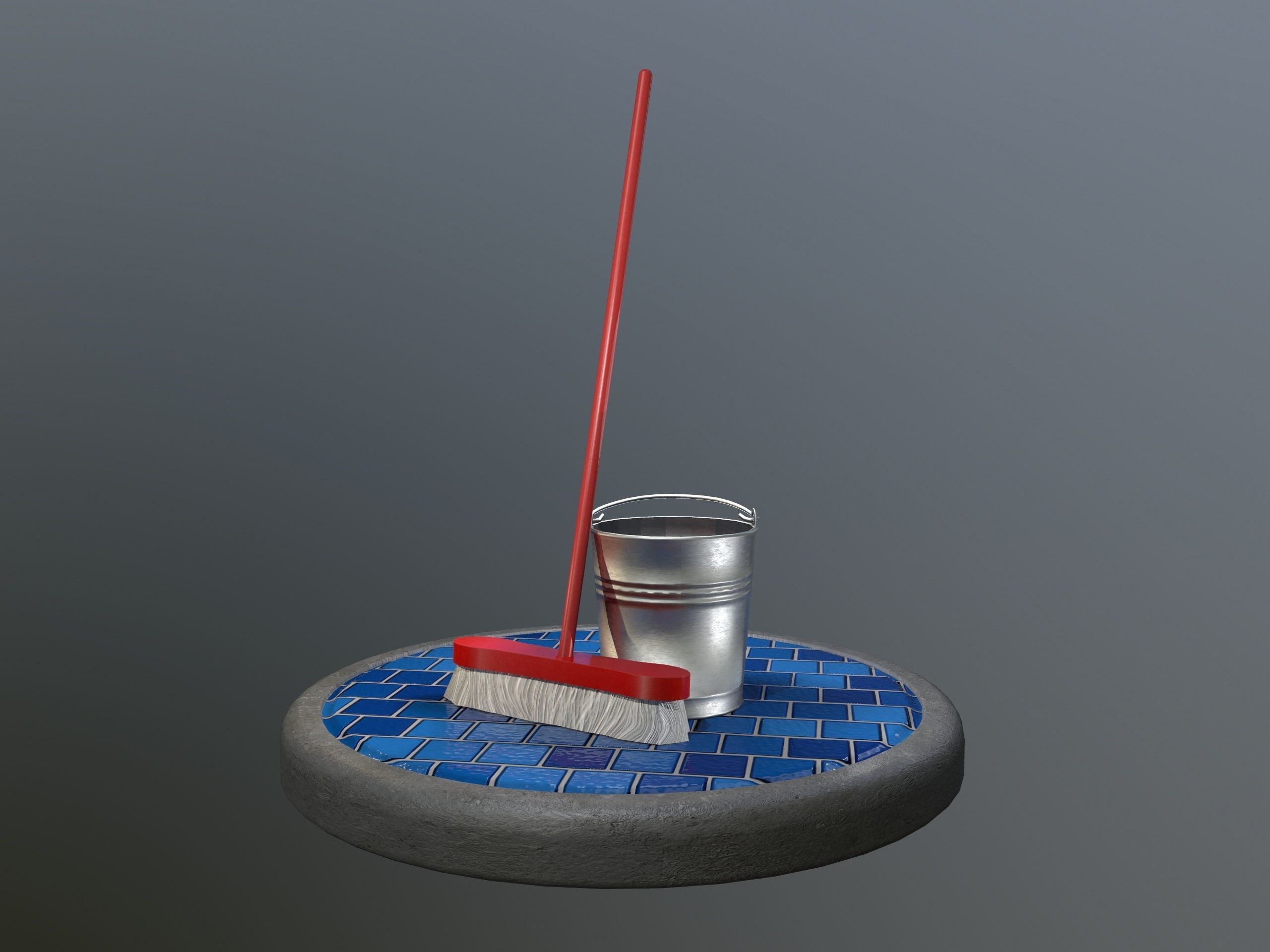 Broom Brush and Bucket Pack Low-poly 3D model_8