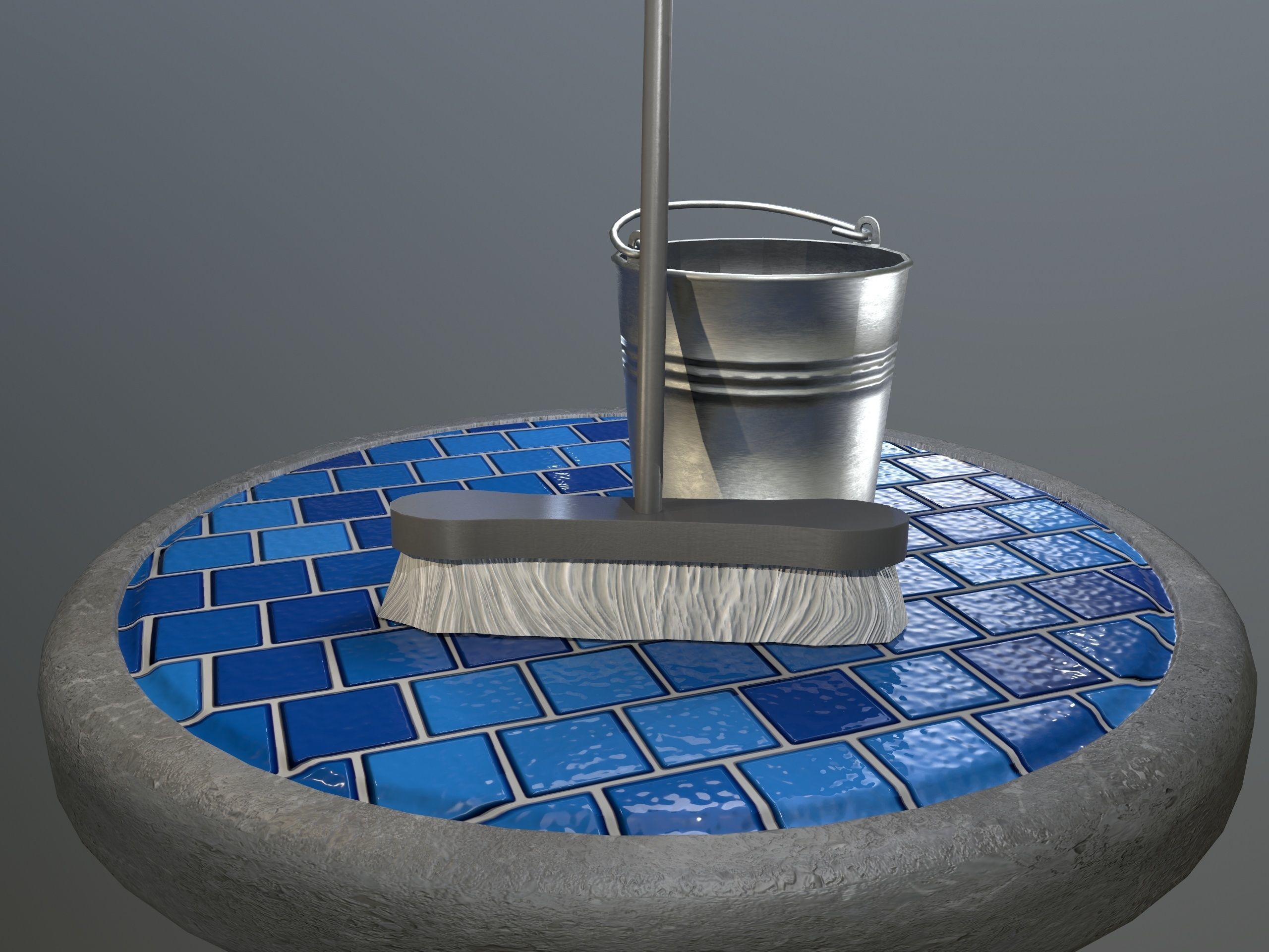 Broom Brush and Bucket Pack Low-poly 3D model_28