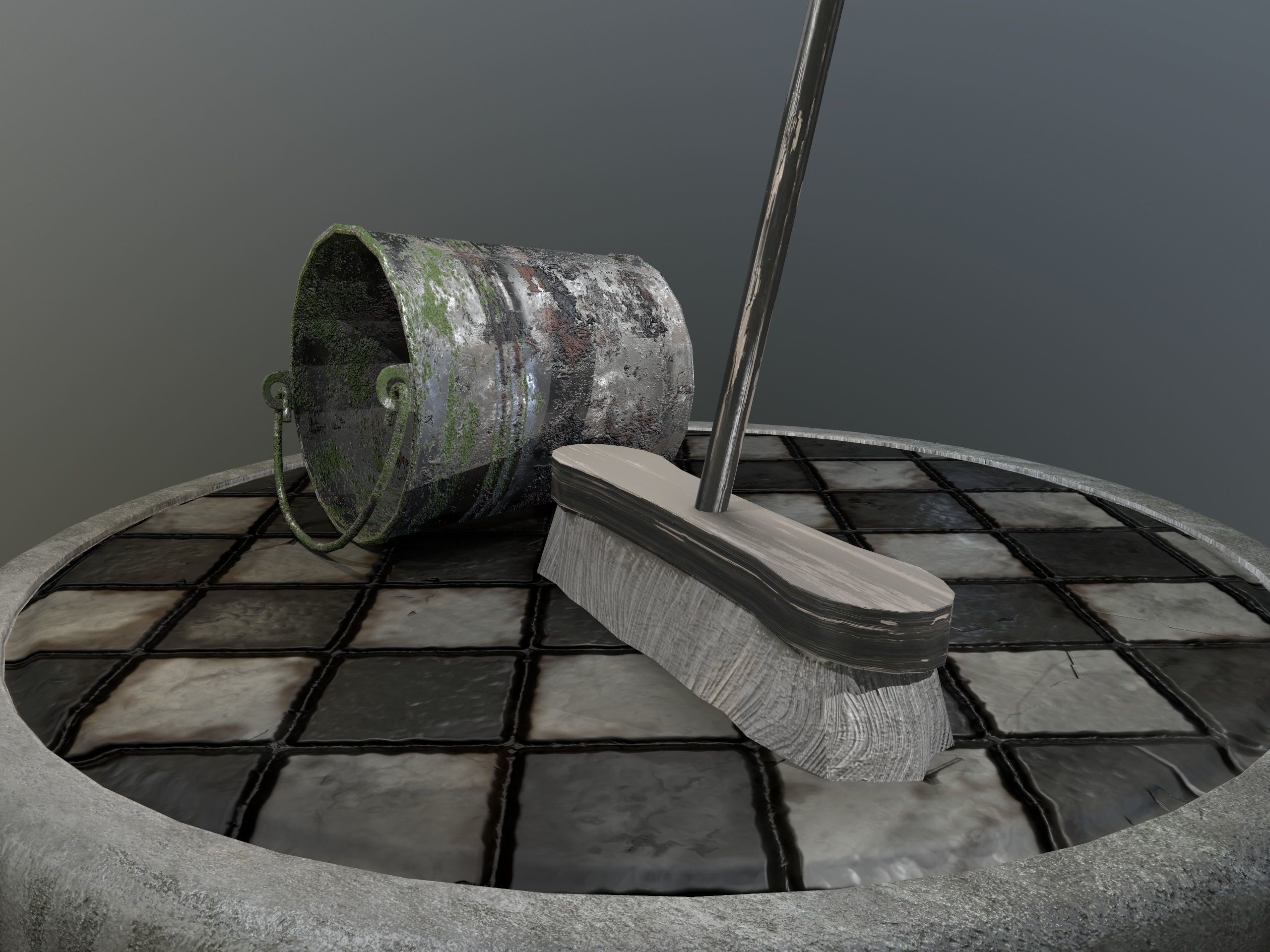 Broom Brush and Bucket Pack Low-poly 3D model_52