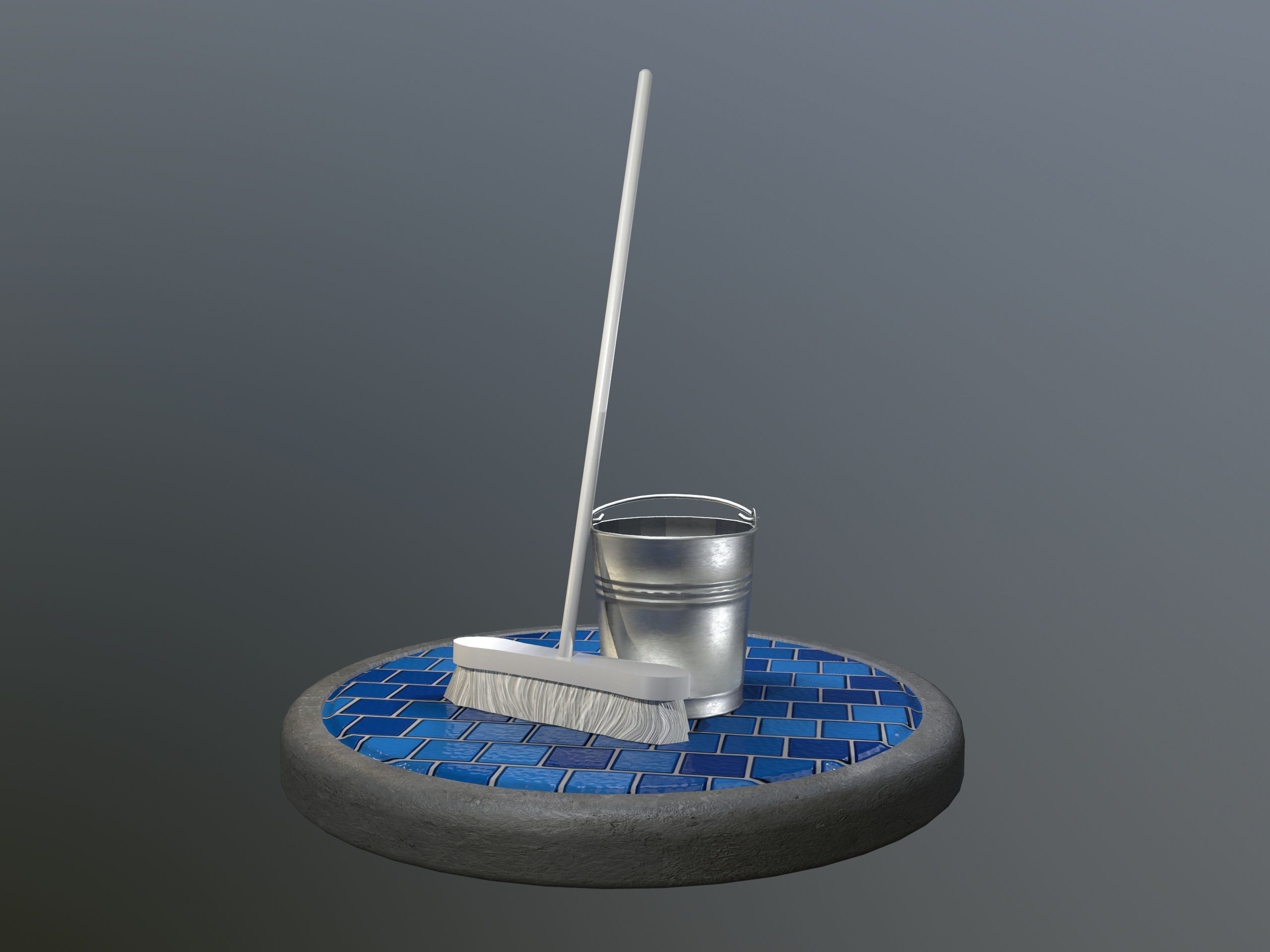 Broom Brush and Bucket Pack Low-poly 3D model_5