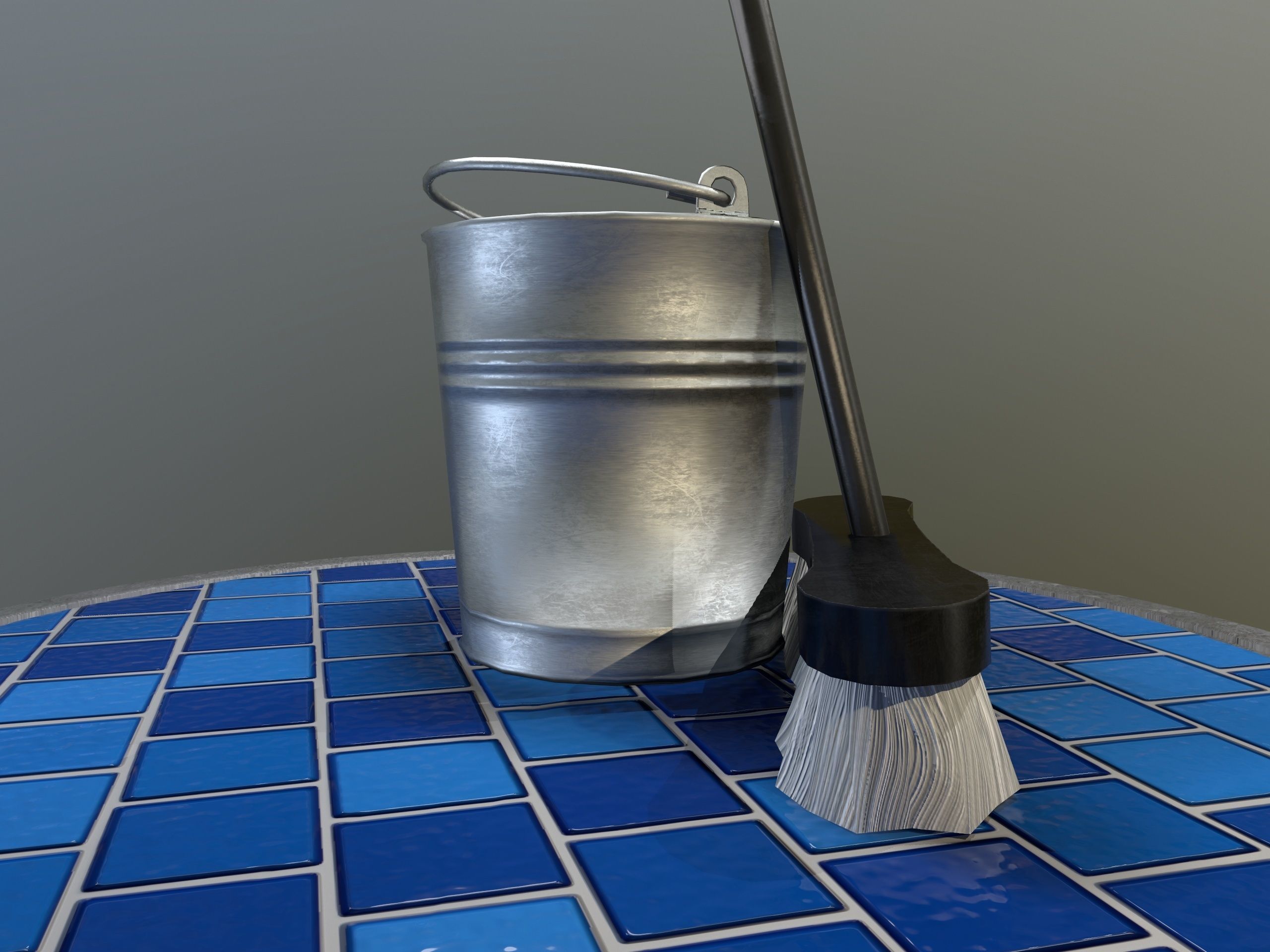 Broom Brush and Bucket Pack Low-poly 3D model_39