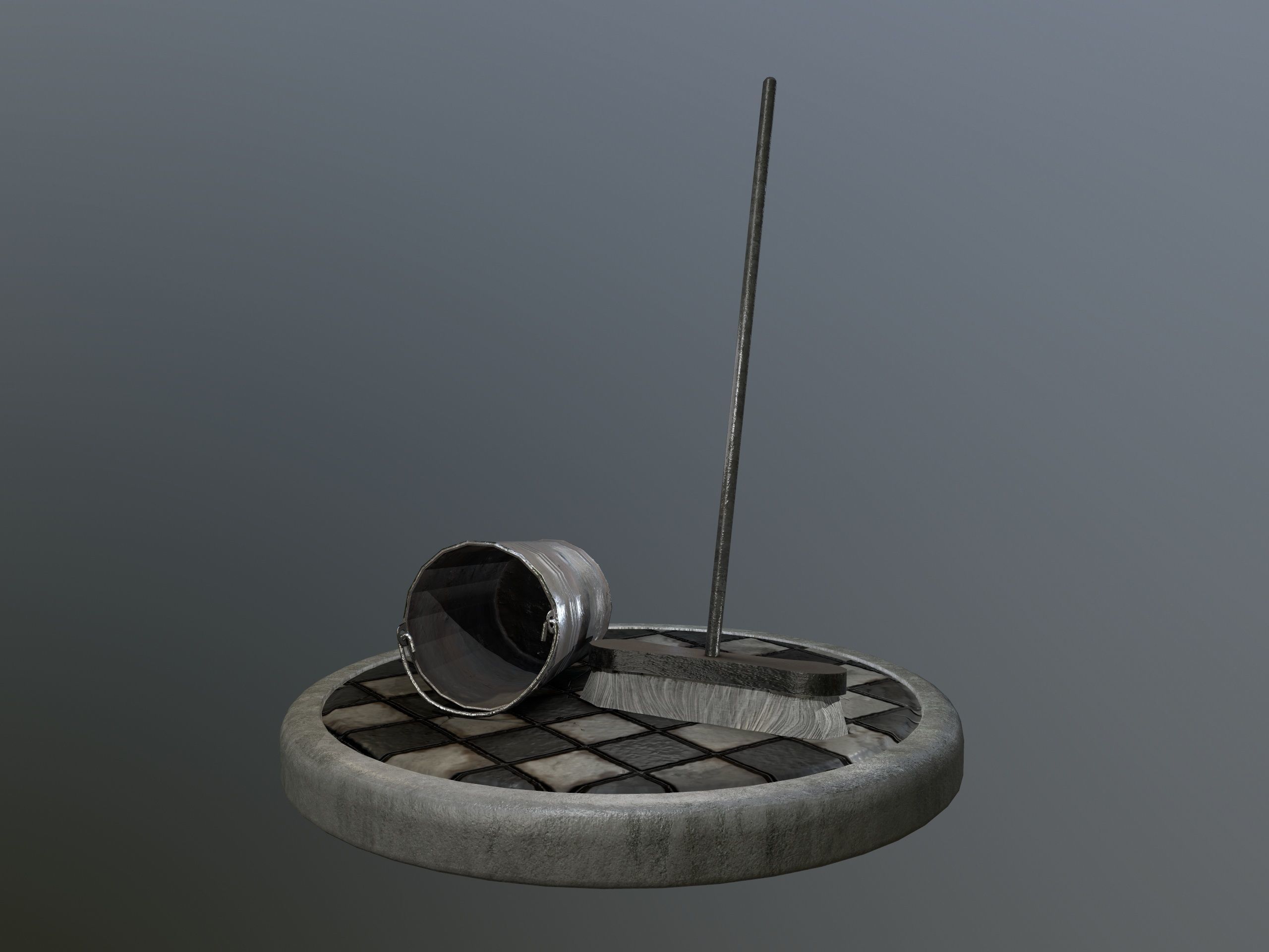 Broom Brush and Bucket Pack Low-poly 3D model_15