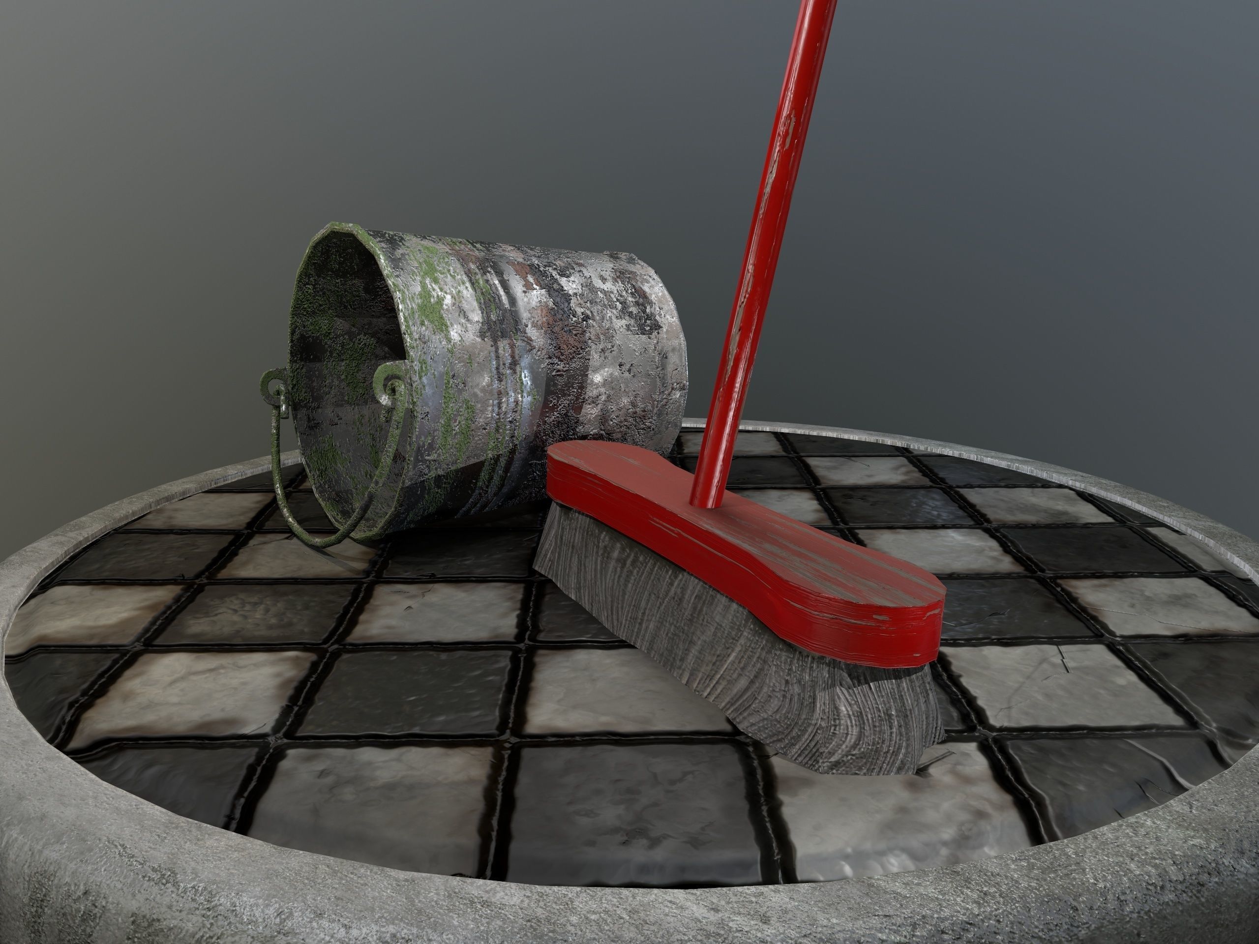 Broom Brush and Bucket Pack Low-poly 3D model_48