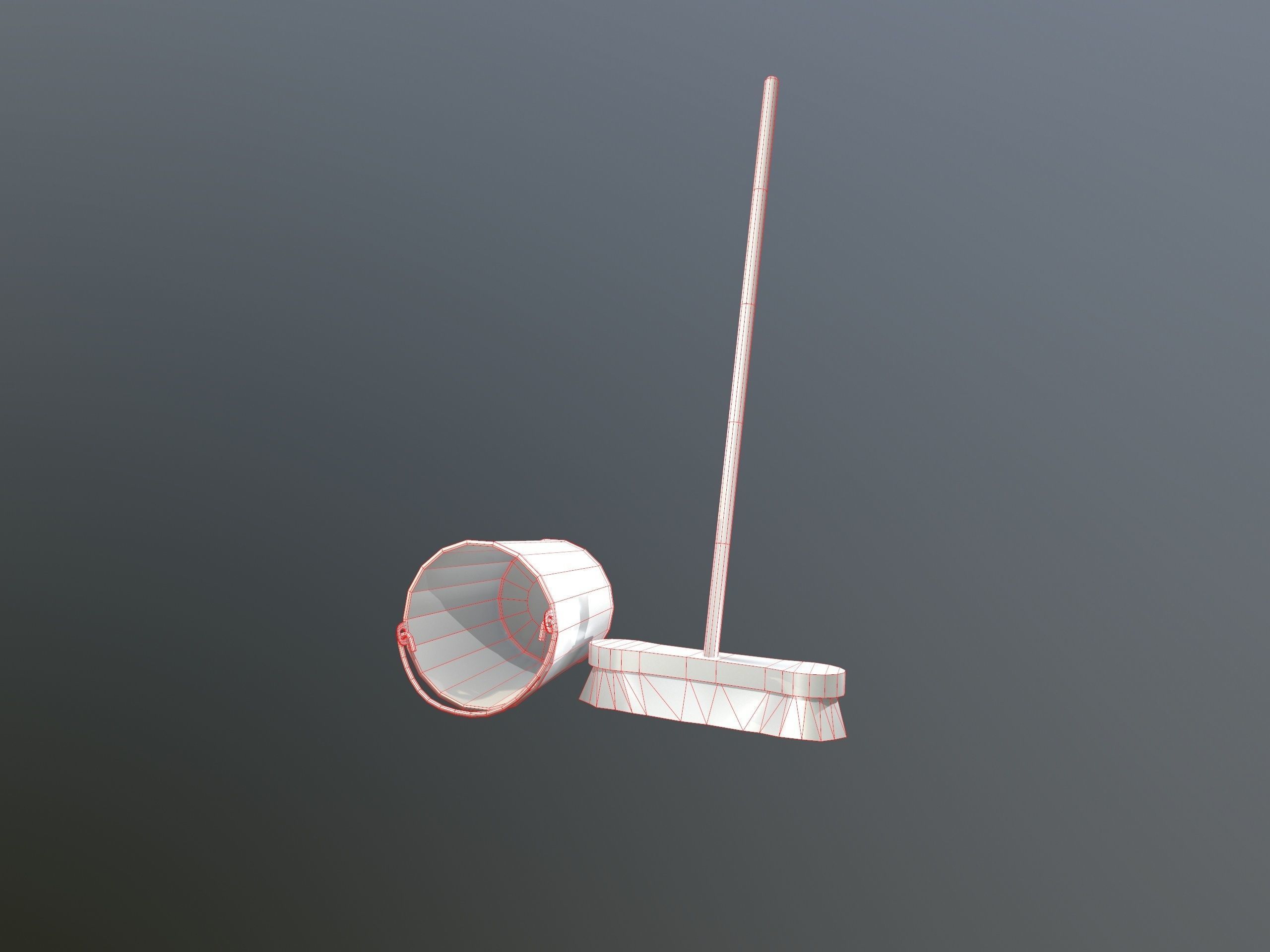 Broom Brush and Bucket Pack Low-poly 3D model_54