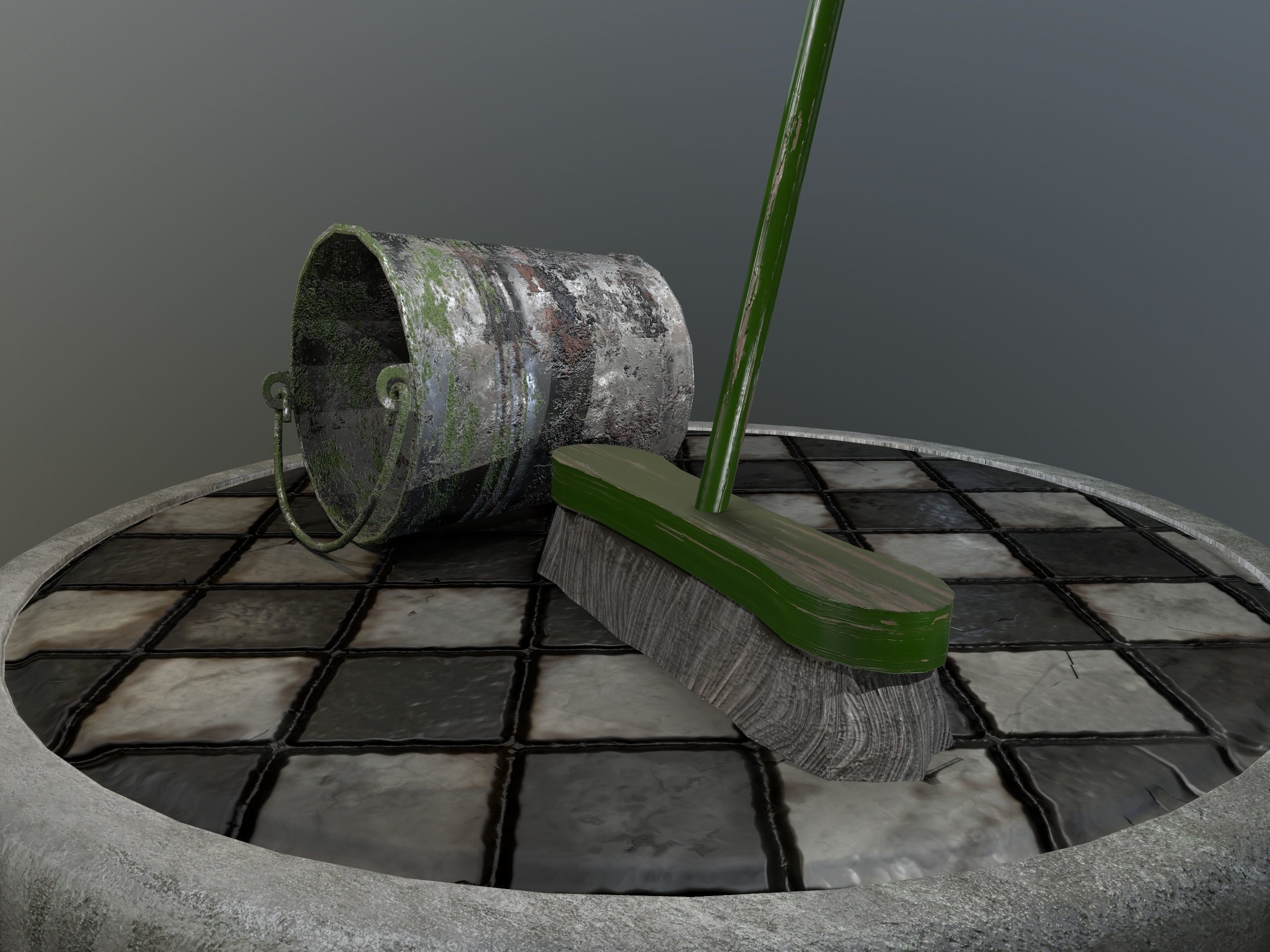 Broom Brush and Bucket Pack Low-poly 3D model_50