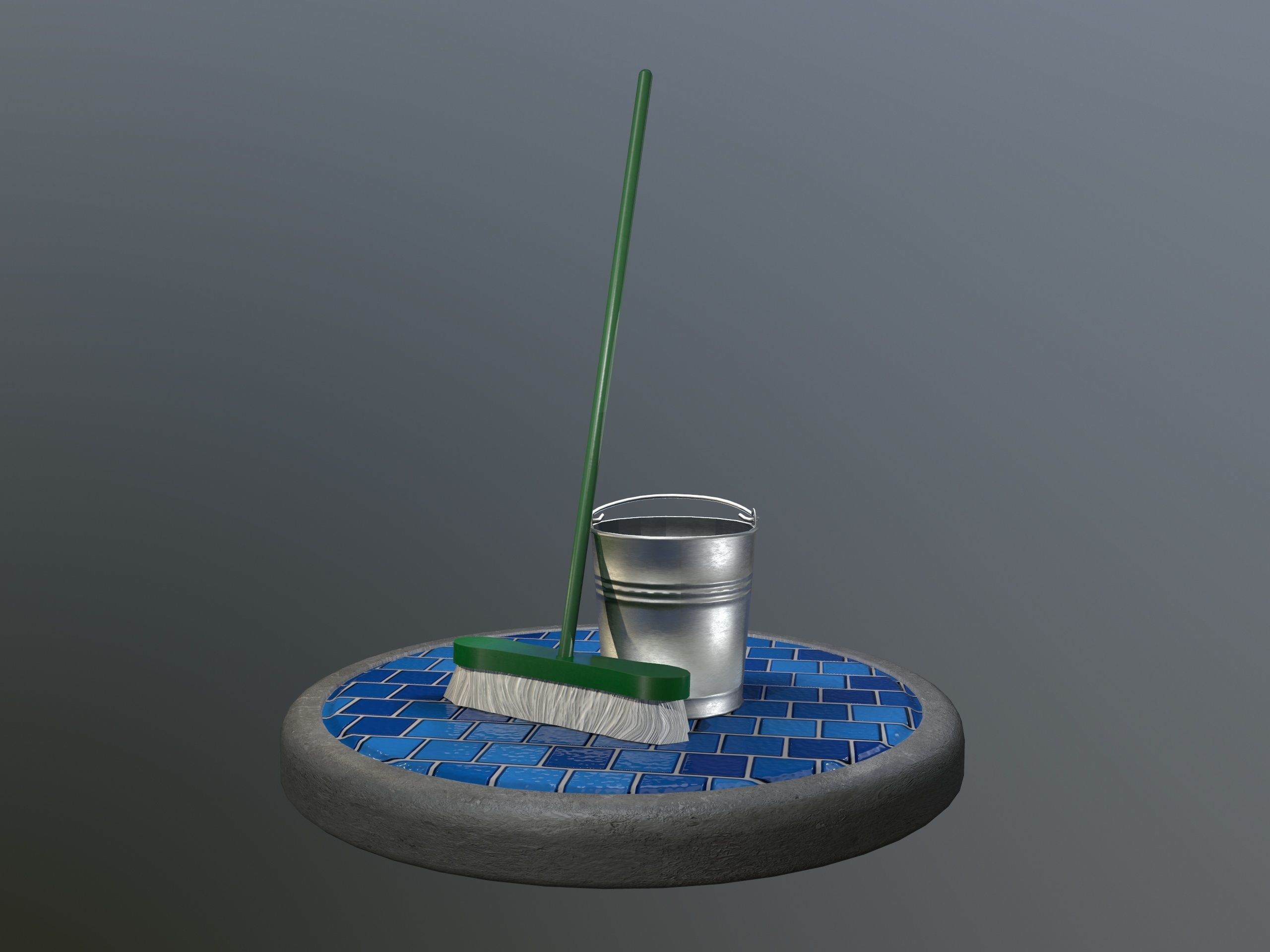 Broom Brush and Bucket Pack Low-poly 3D model_10