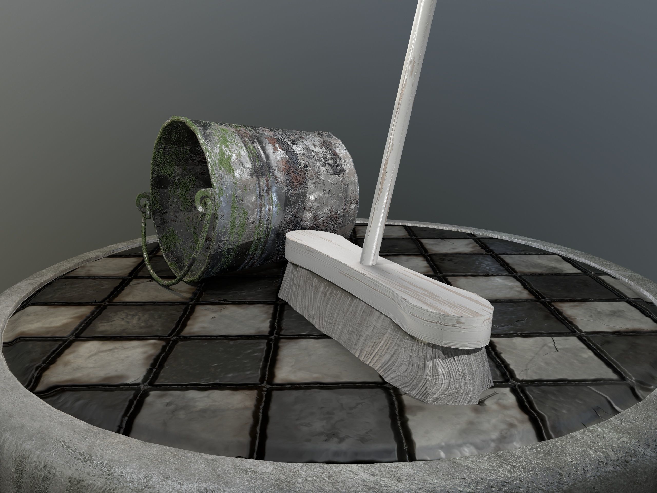 Broom Brush and Bucket Pack Low-poly 3D model_51