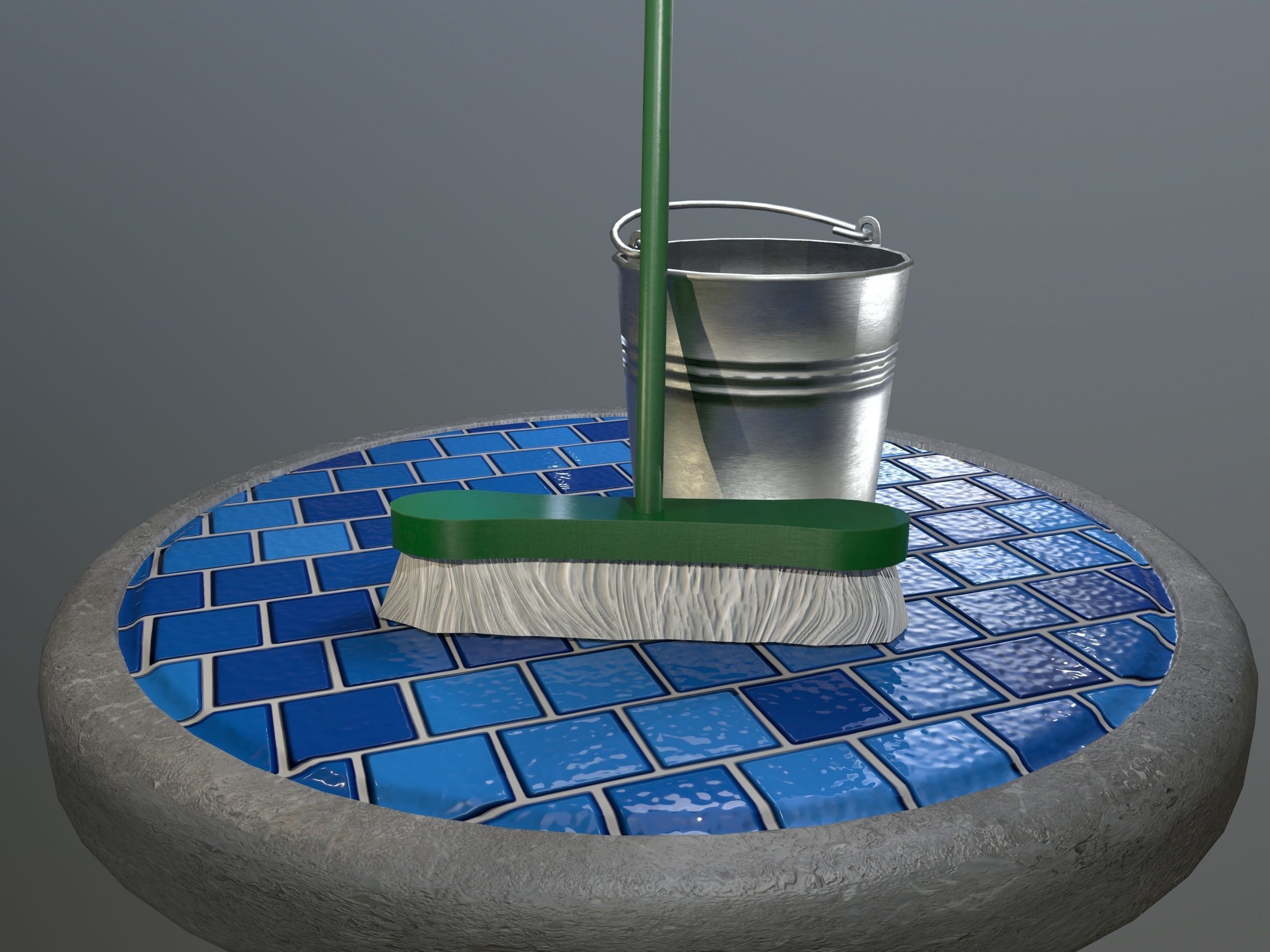 Broom Brush and Bucket Pack Low-poly 3D model_27