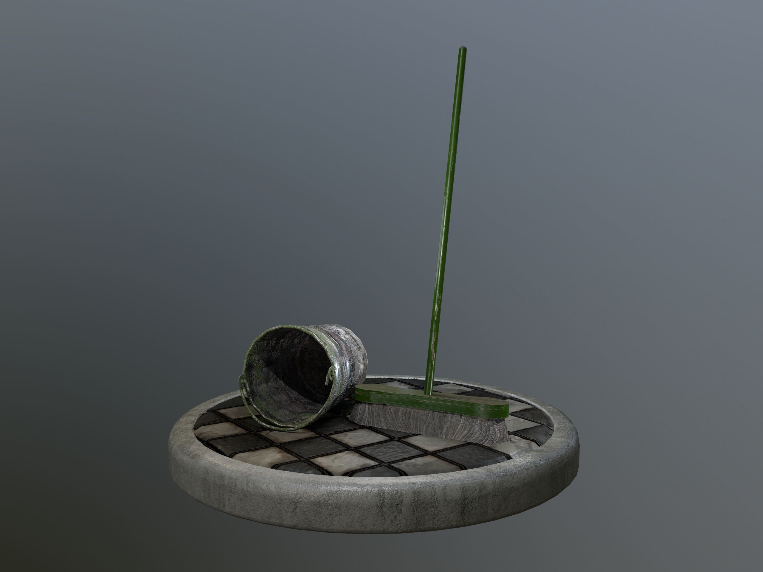 Broom Brush and Bucket Pack Low-poly 3D model_21