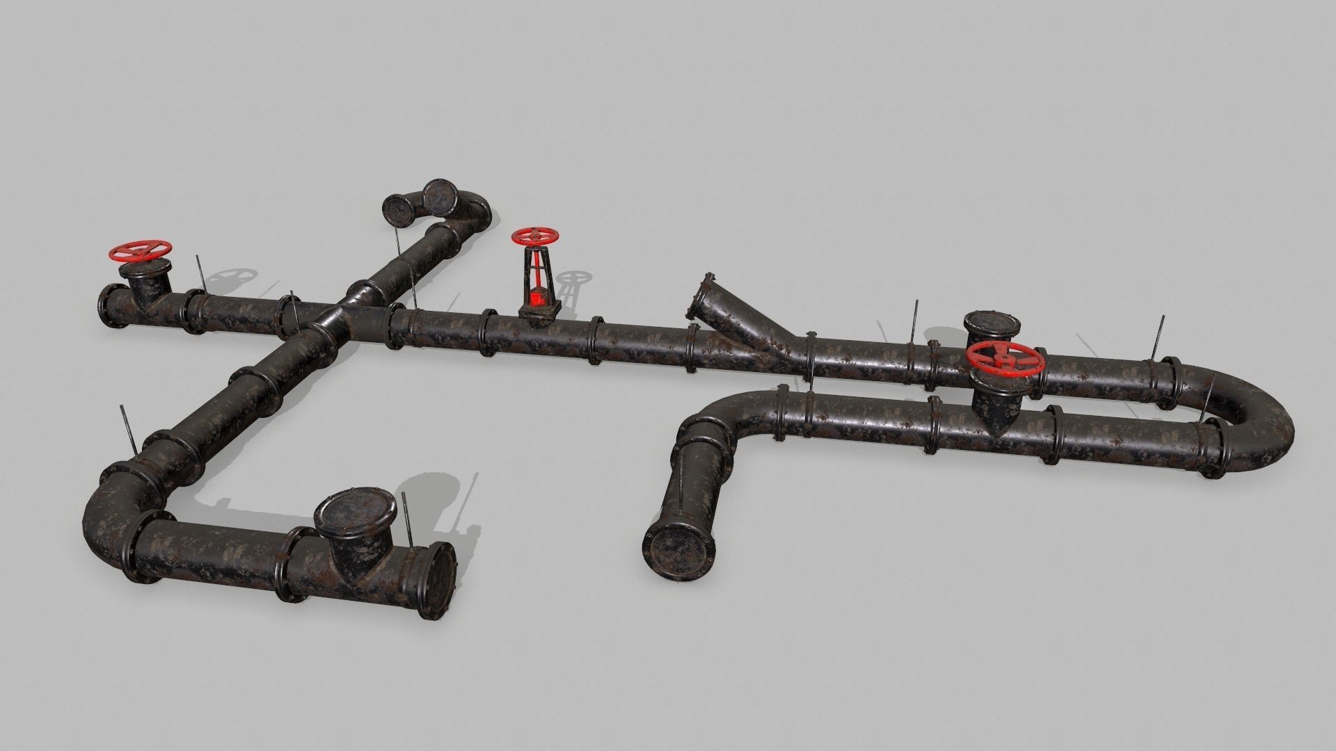 pipe set of pipes and valves Low-poly 3D model_1