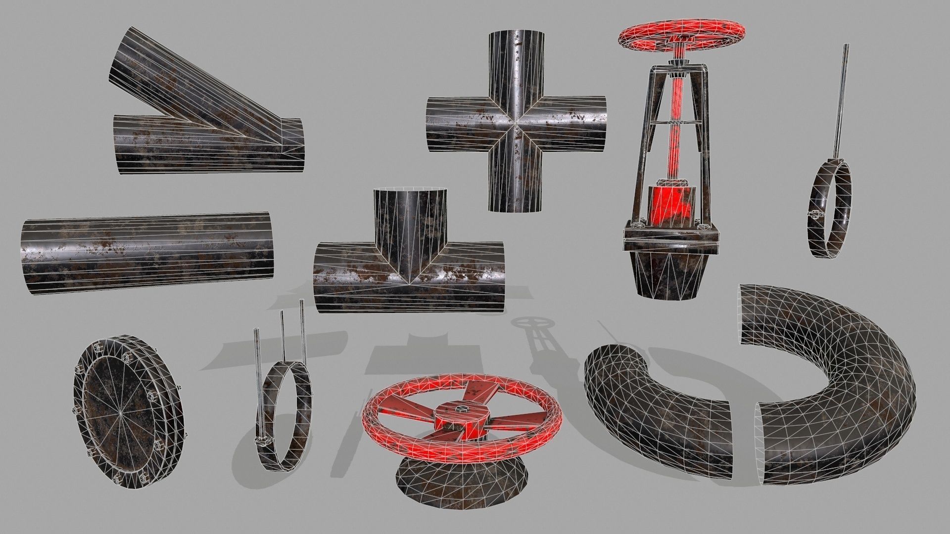 pipe set of pipes and valves Low-poly 3D model_15