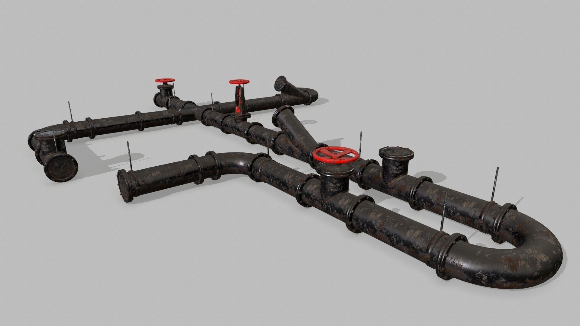 pipe set of pipes and valves Low-poly 3D model_2