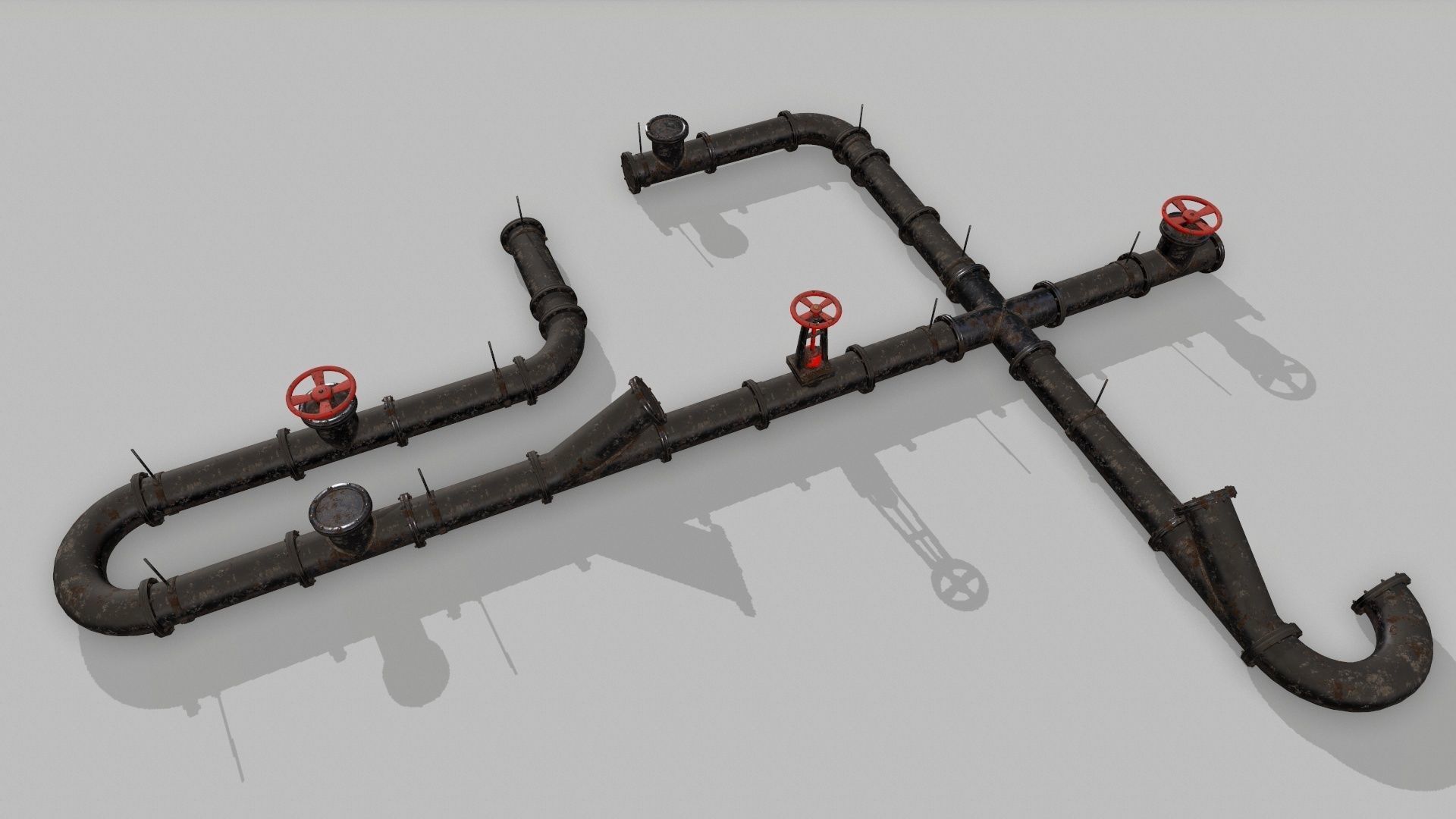 pipe set of pipes and valves Low-poly 3D model_13