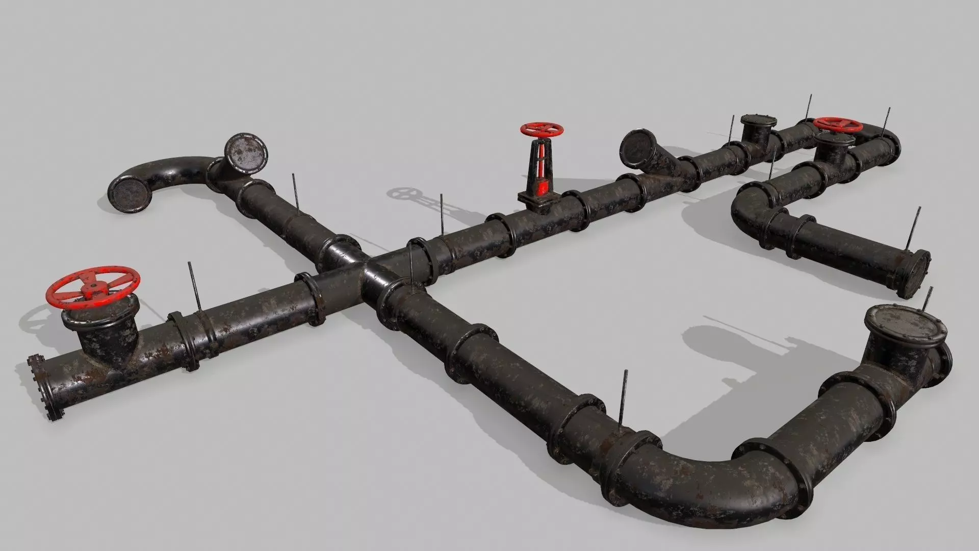 pipe set of pipes and valves Low-poly 3D model_0