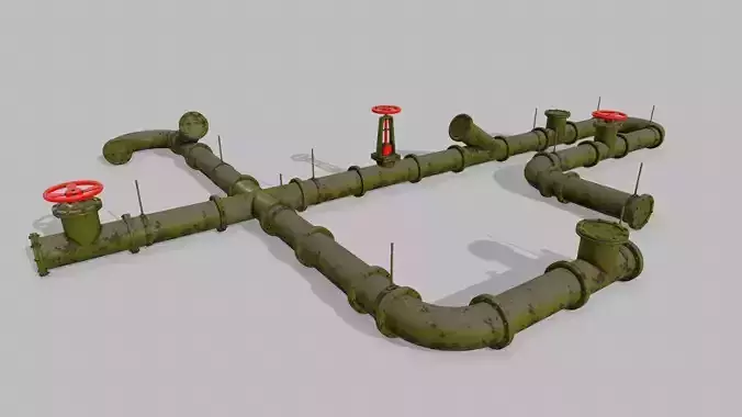 pipe set with valves Low-poly 3D model