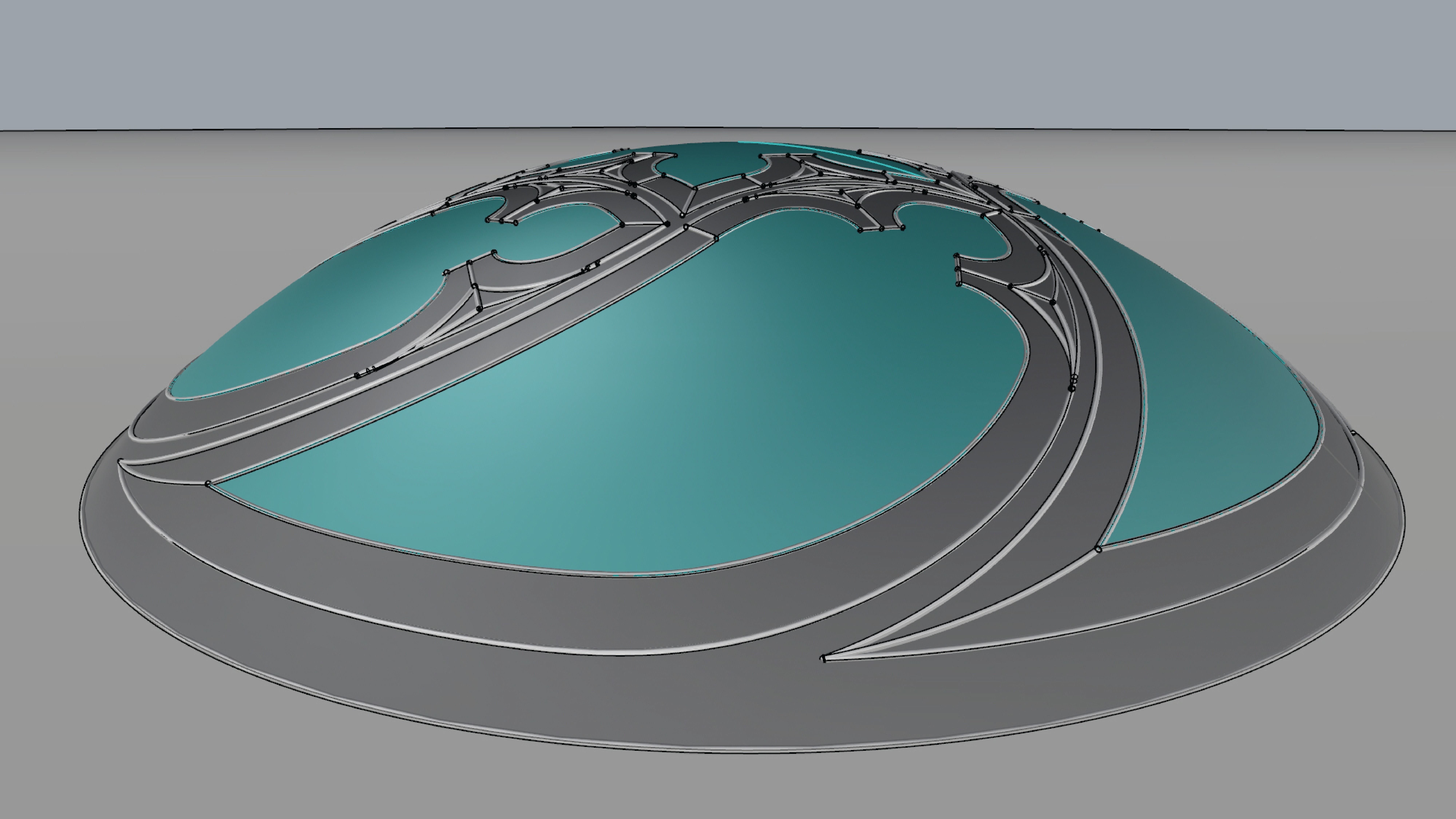 Dome with hexagonal pattern glass and steel structure Low-poly 3D model_9