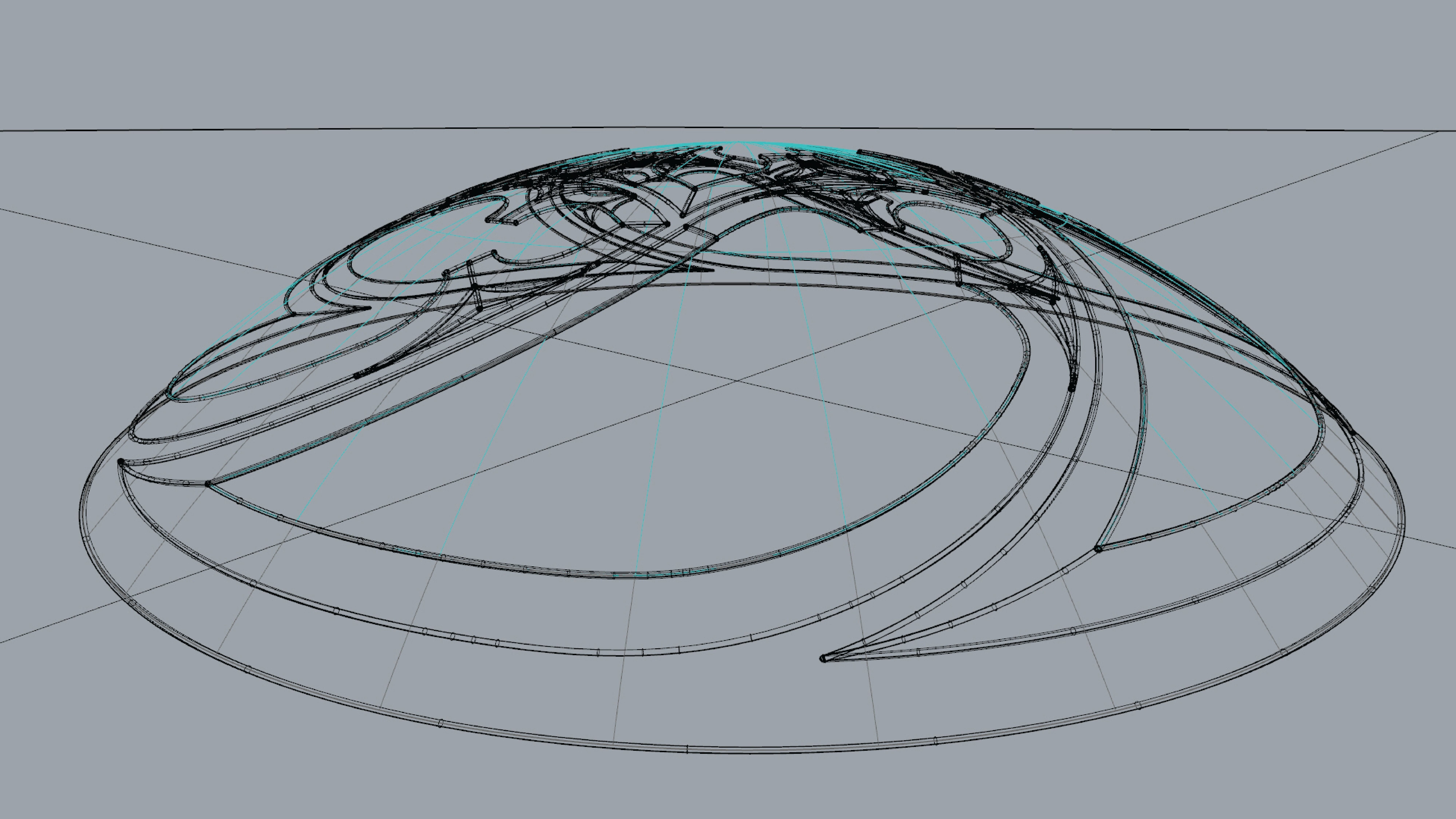 Dome with hexagonal pattern glass and steel structure Low-poly 3D model_12